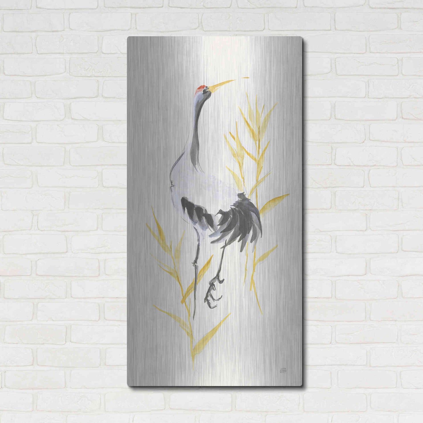 Luxe Metal Art 'Crane Reeds I' by Chris Paschke, Metal Wall Art,24x48