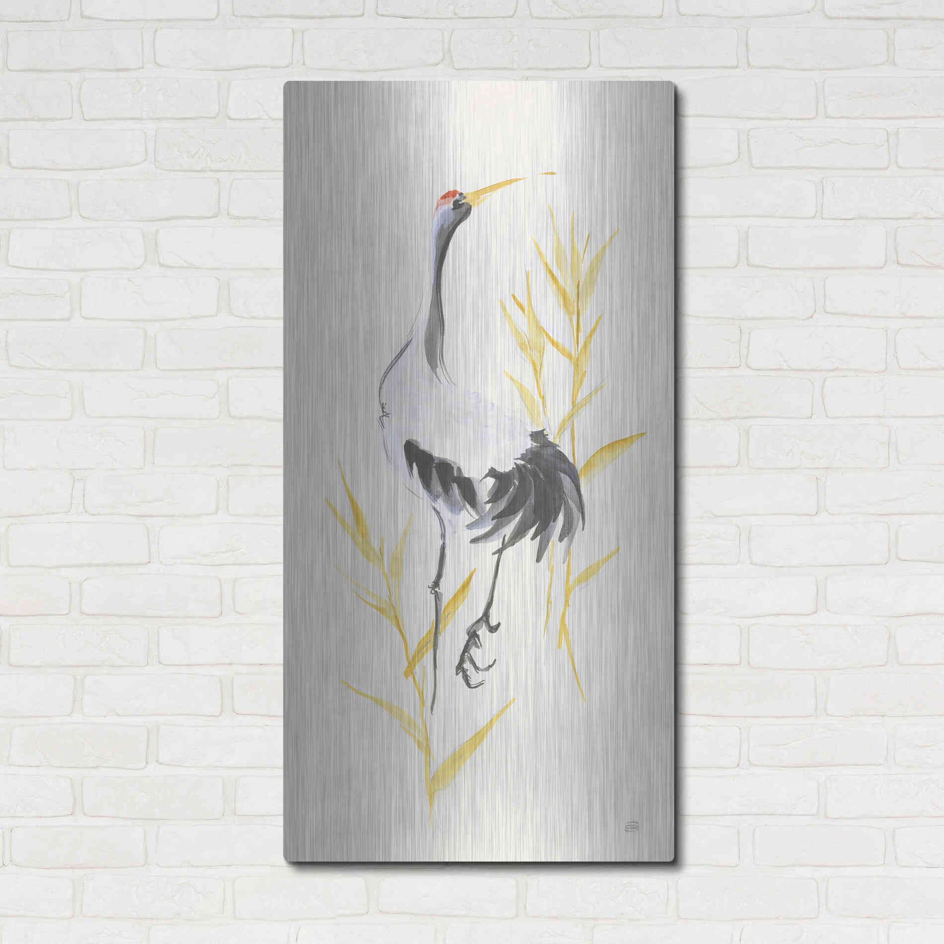 Luxe Metal Art 'Crane Reeds I' by Chris Paschke, Metal Wall Art,24x48