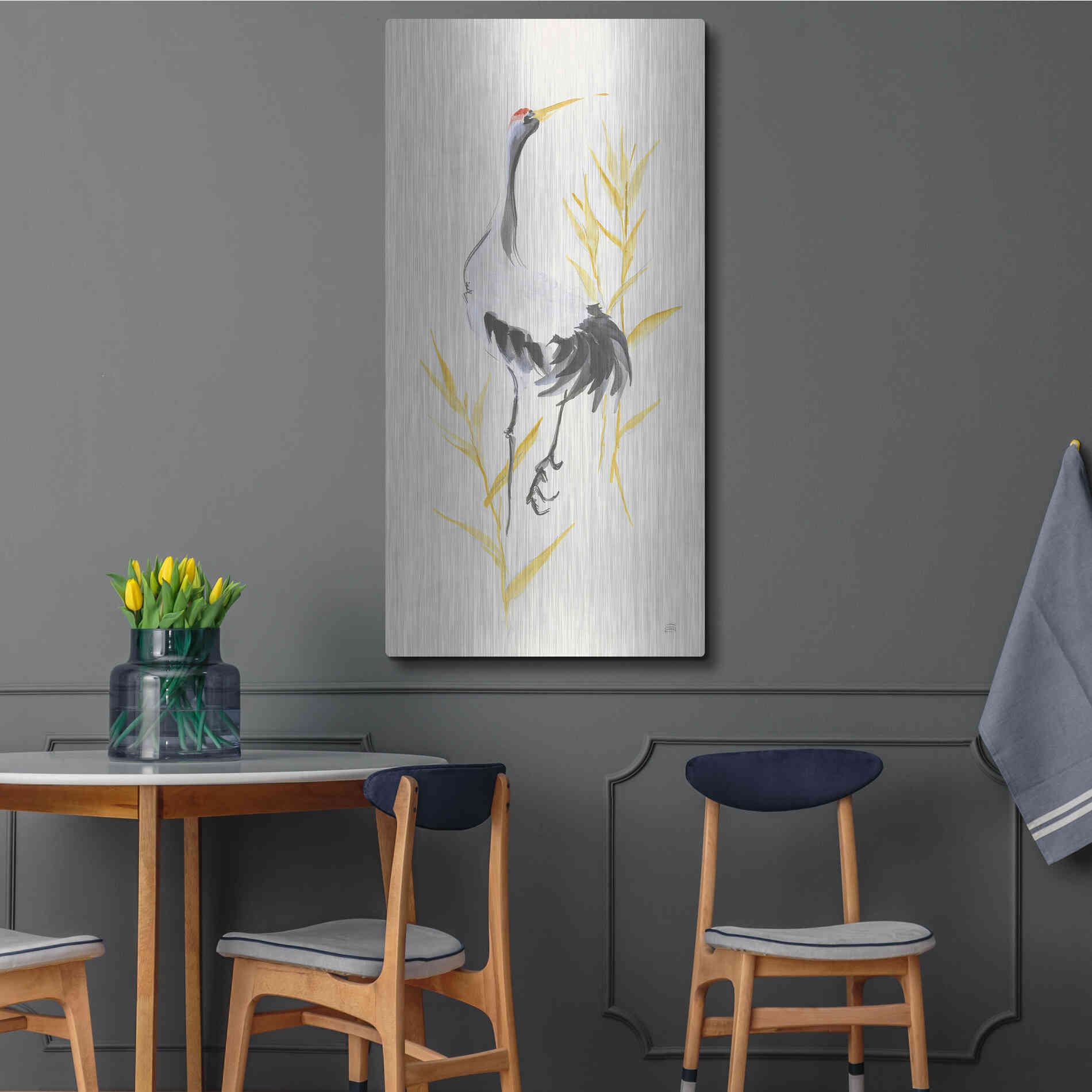 Luxe Metal Art 'Crane Reeds I' by Chris Paschke, Metal Wall Art,24x48