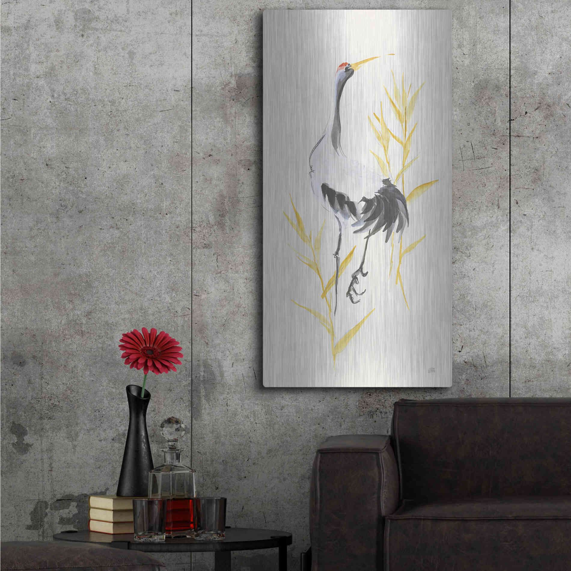 Luxe Metal Art 'Crane Reeds I' by Chris Paschke, Metal Wall Art,24x48