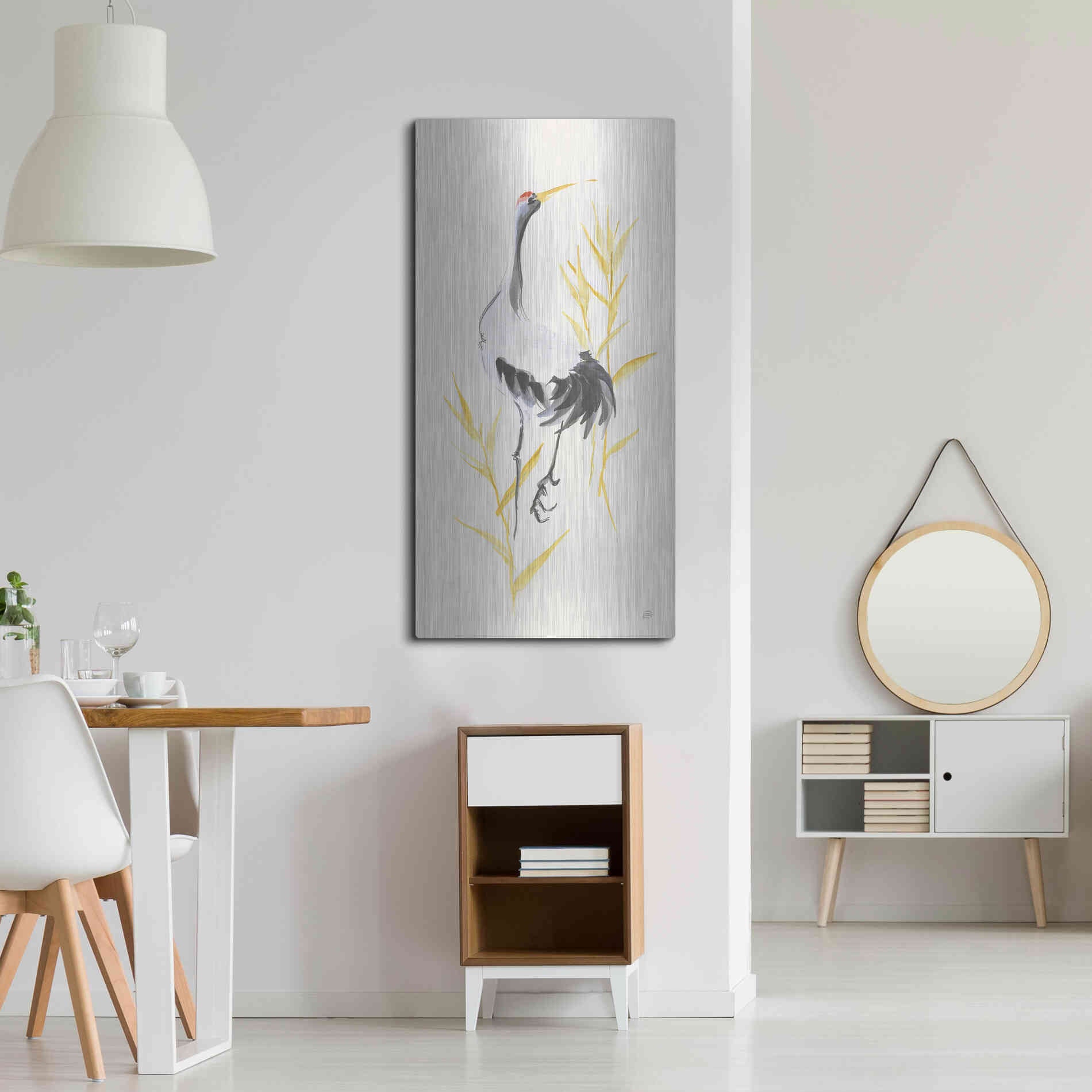 Luxe Metal Art 'Crane Reeds I' by Chris Paschke, Metal Wall Art,24x48