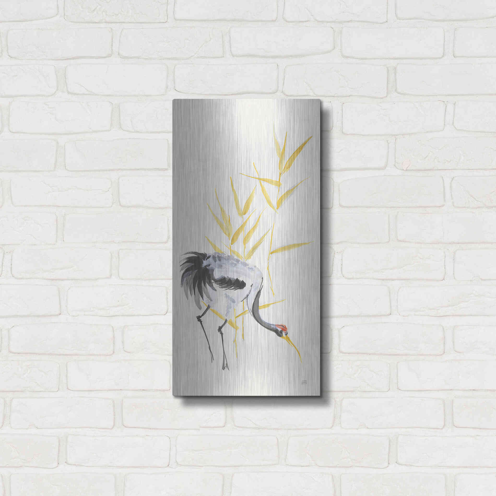 Luxe Metal Art 'Crane Reeds II' by Chris Paschke, Metal Wall Art,12x24