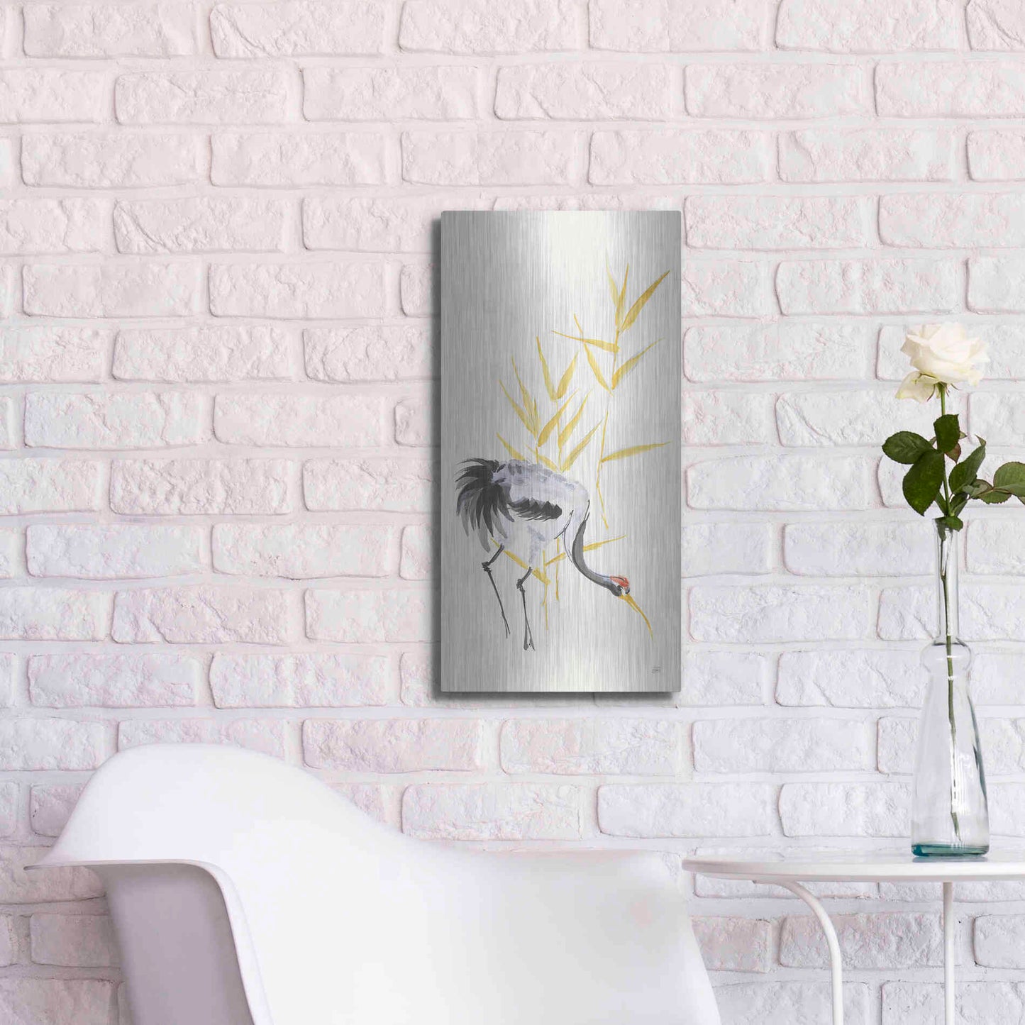 Luxe Metal Art 'Crane Reeds II' by Chris Paschke, Metal Wall Art,12x24