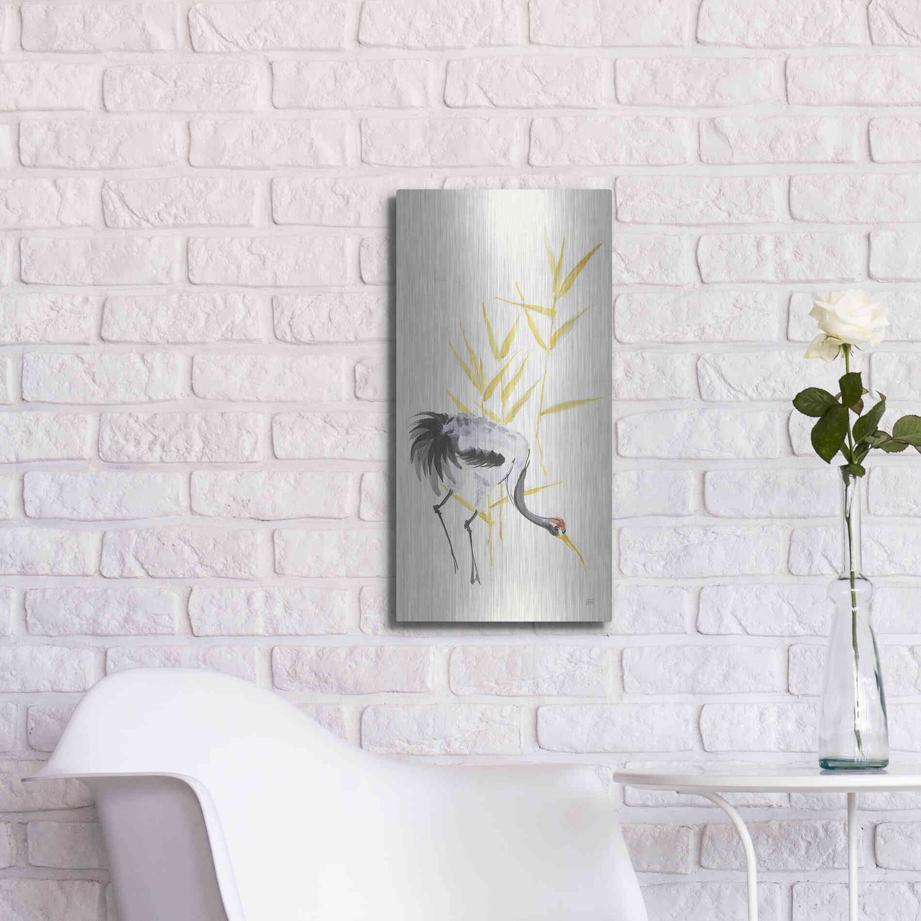 Luxe Metal Art 'Crane Reeds II' by Chris Paschke, Metal Wall Art,12x24