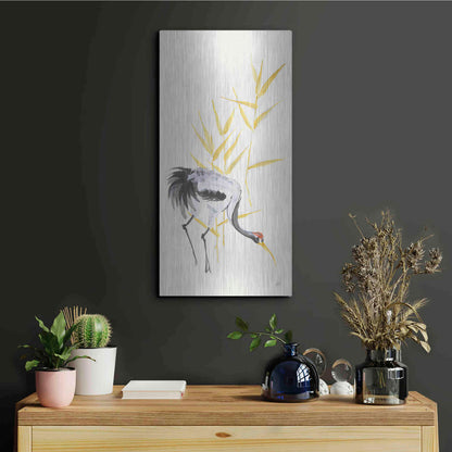 Luxe Metal Art 'Crane Reeds II' by Chris Paschke, Metal Wall Art,12x24