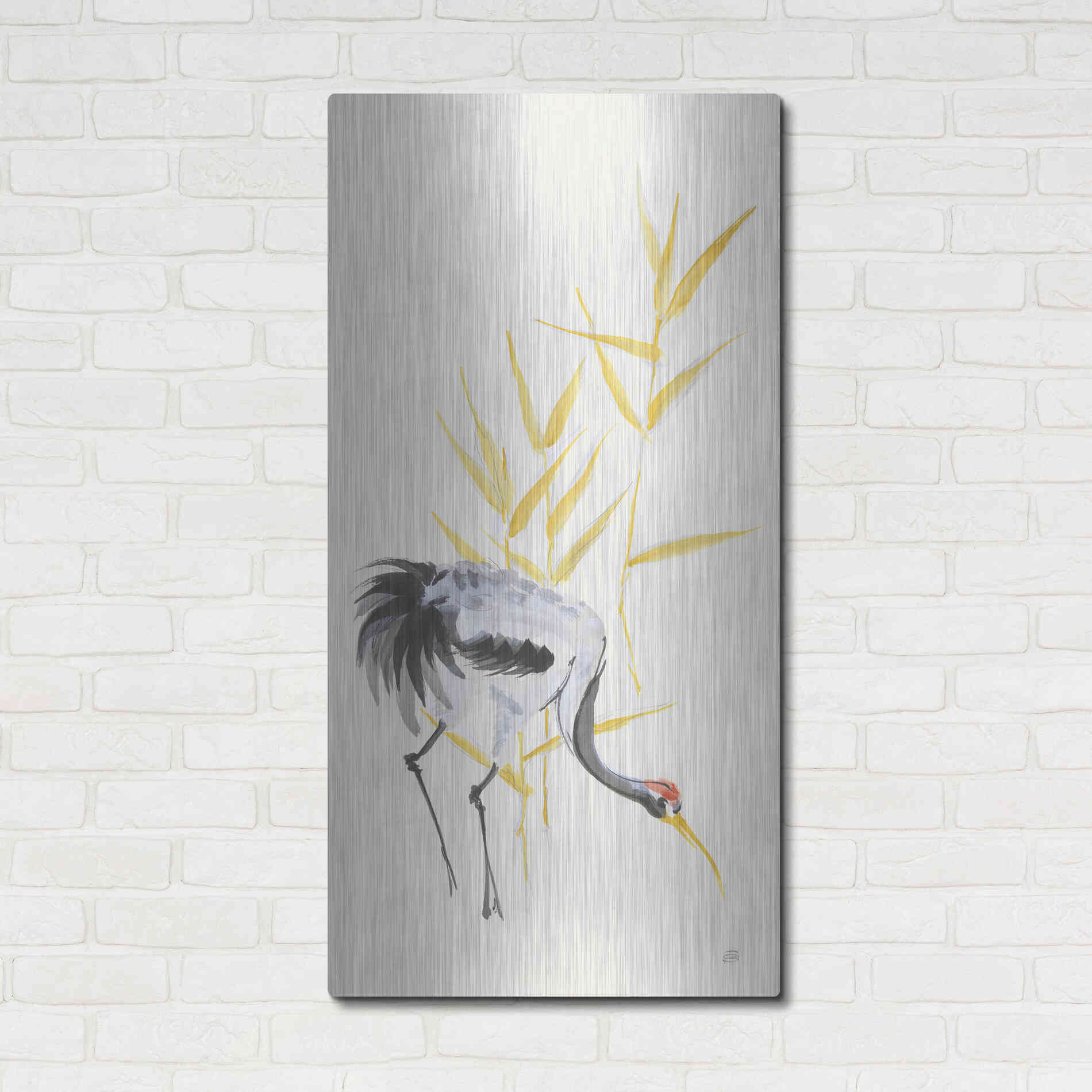 Luxe Metal Art 'Crane Reeds II' by Chris Paschke, Metal Wall Art,24x48