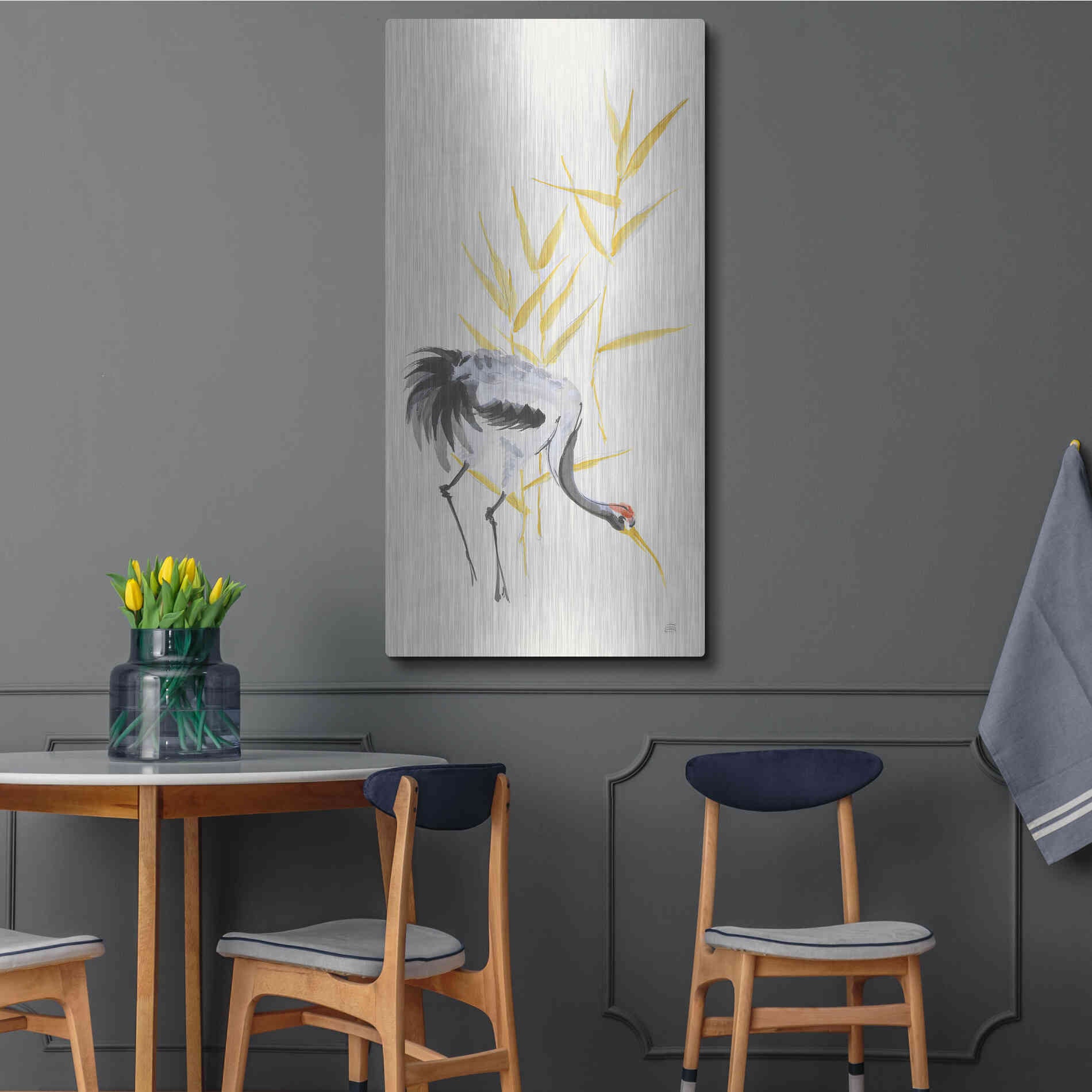 Luxe Metal Art 'Crane Reeds II' by Chris Paschke, Metal Wall Art,24x48