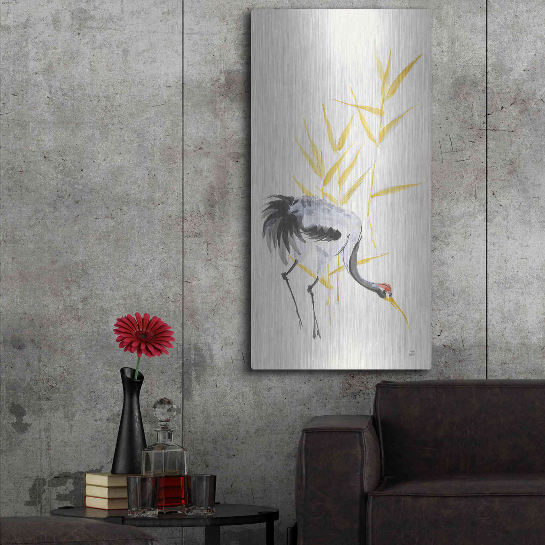 Luxe Metal Art 'Crane Reeds II' by Chris Paschke, Metal Wall Art,24x48