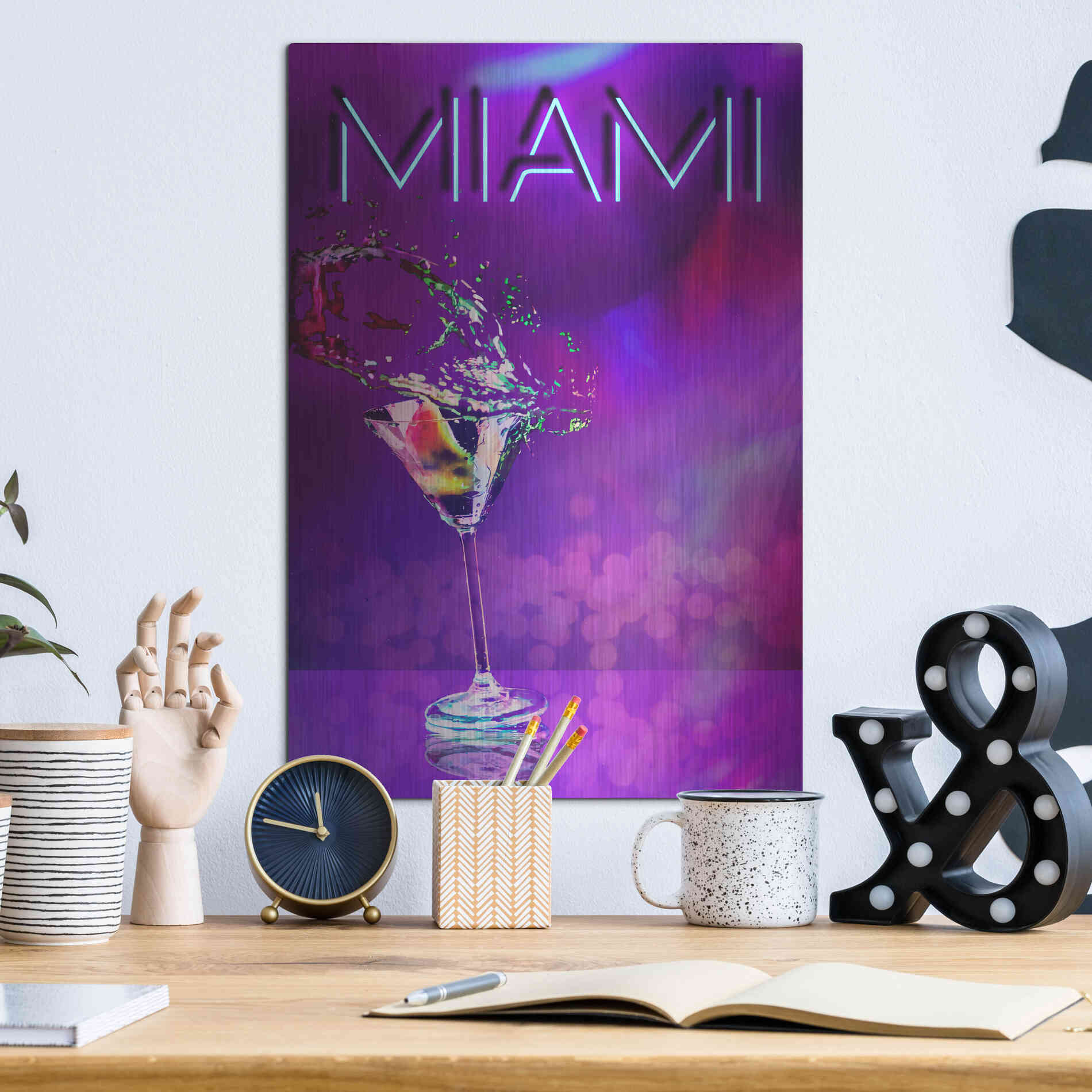 Luxe Metal Art 'Miami Party Night' by Andrea Haase, Metal Wall At,12x16