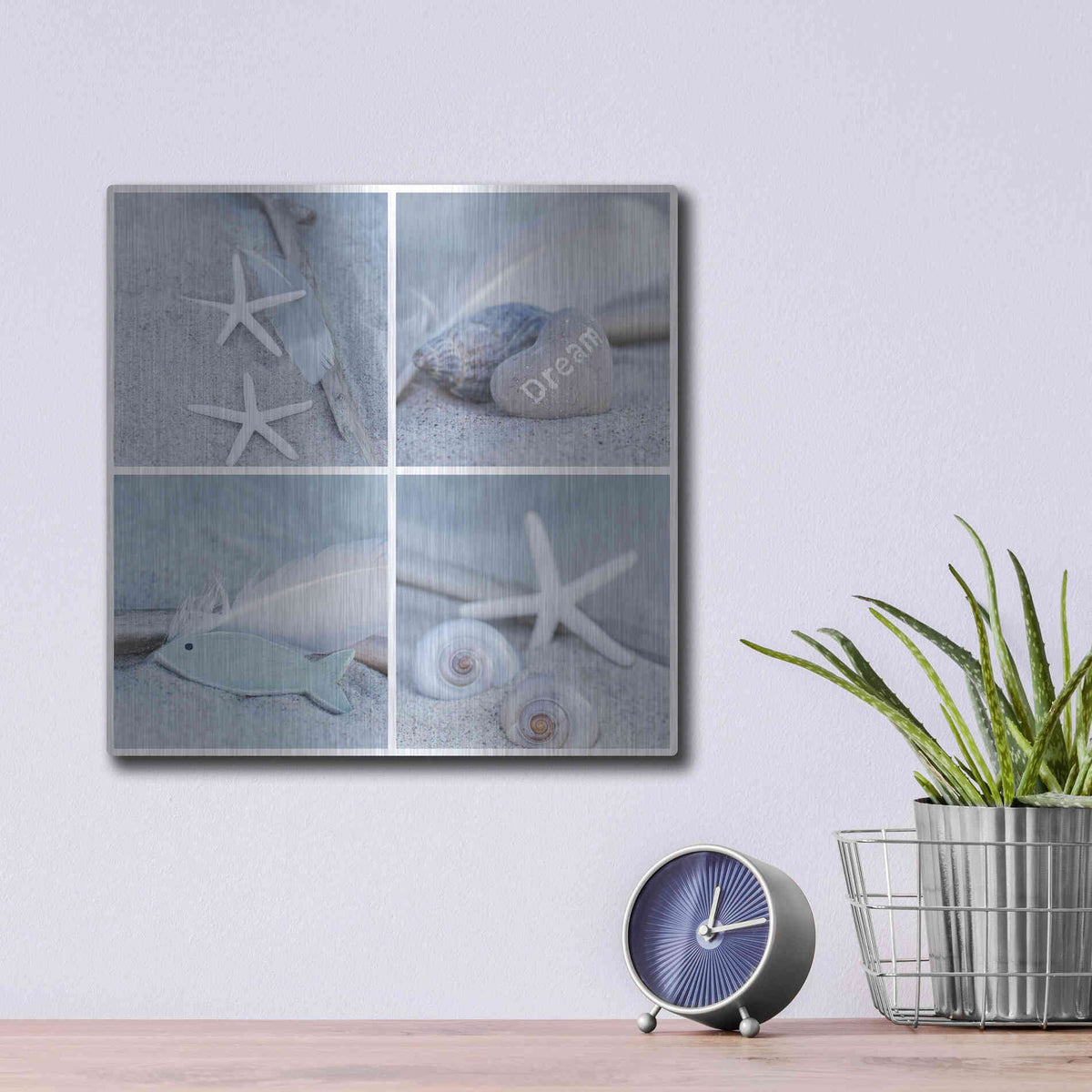 Luxe Metal Art 'Summer Beach Still Life Collage II' by Andrea Haase, Metal Wall At,12x12