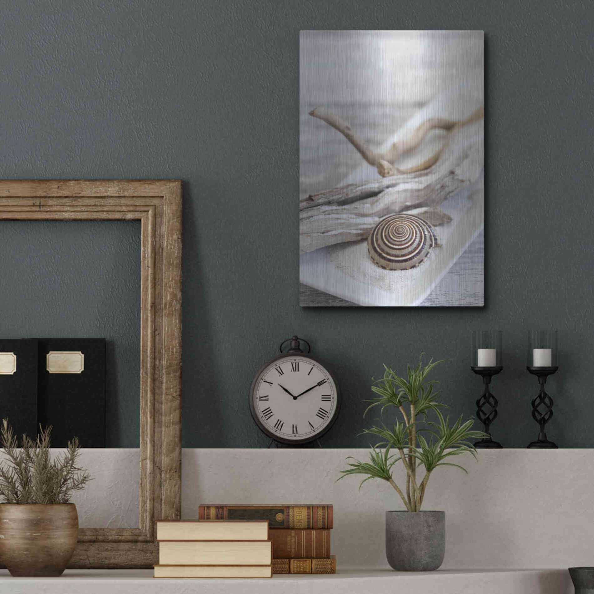 Luxe Metal Art 'Zen Style Driftwood Seashell Still' by Andrea Haase, Metal Wall At,12x16