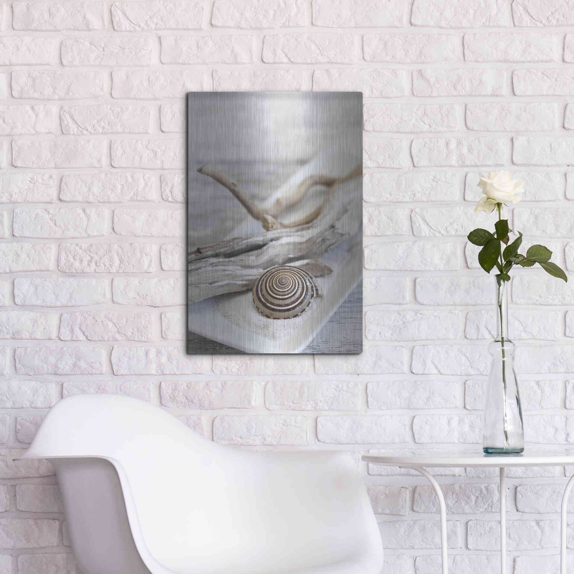 Luxe Metal Art 'Zen Style Driftwood Seashell Still' by Andrea Haase, Metal Wall At,16x24