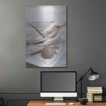 Luxe Metal Art 'Zen Style Driftwood Seashell Still' by Andrea Haase, Metal Wall At,24x36