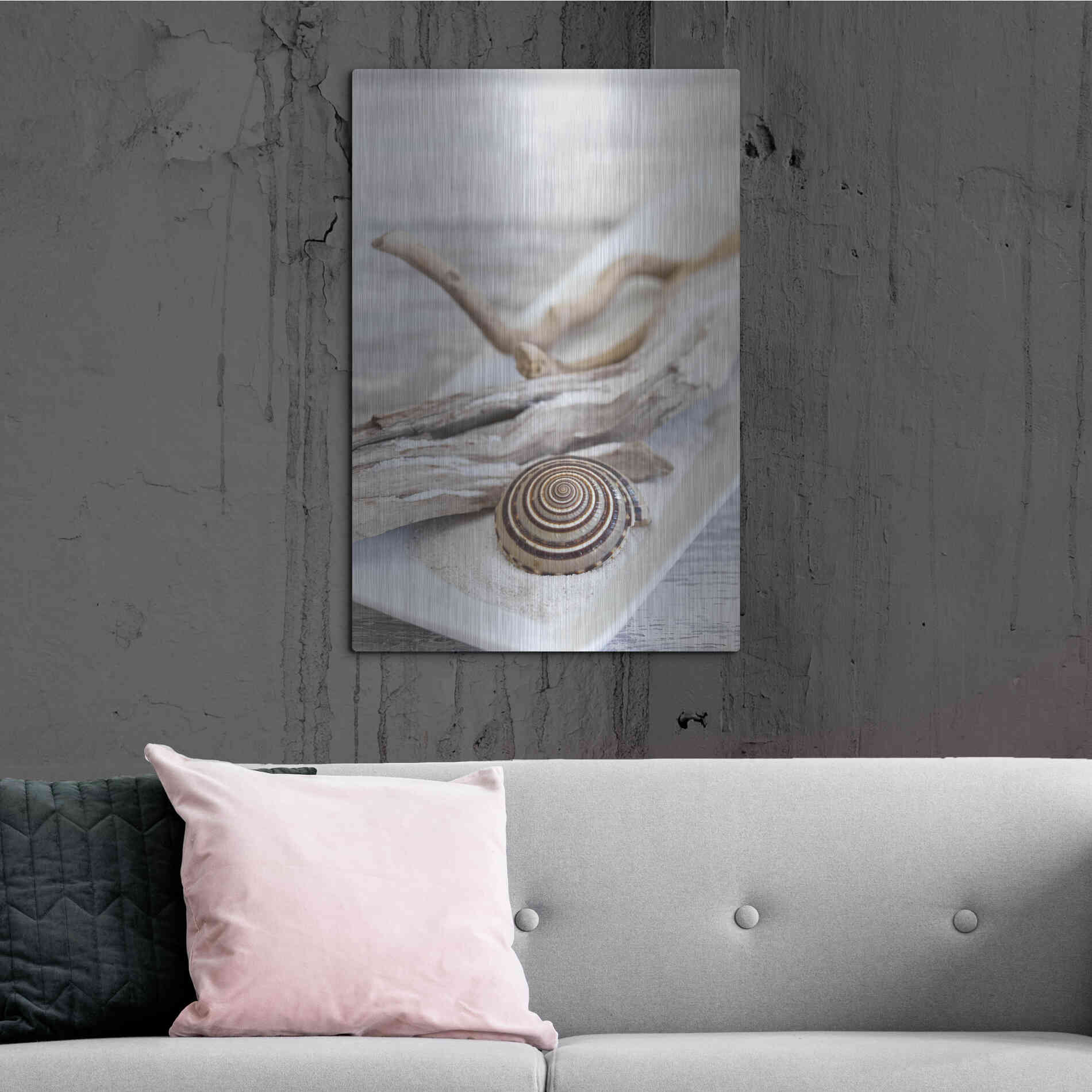 Luxe Metal Art 'Zen Style Driftwood Seashell Still' by Andrea Haase, Metal Wall At,24x36