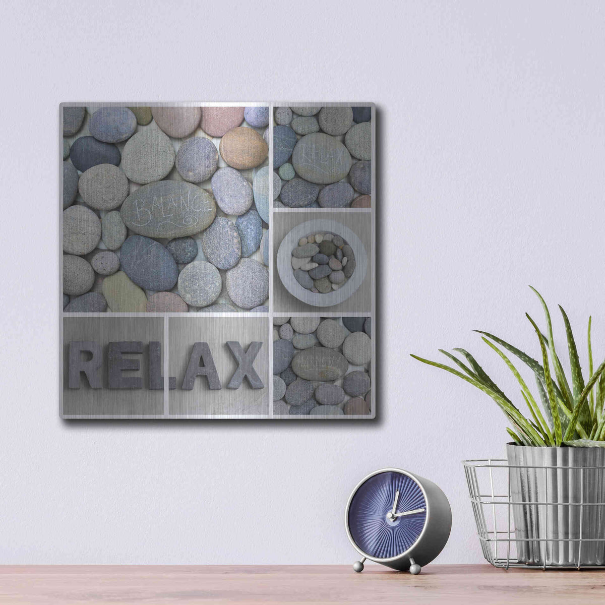Luxe Metal Art 'Zen Pebble Relax Collage' by Andrea Haase, Metal Wall At,12x12