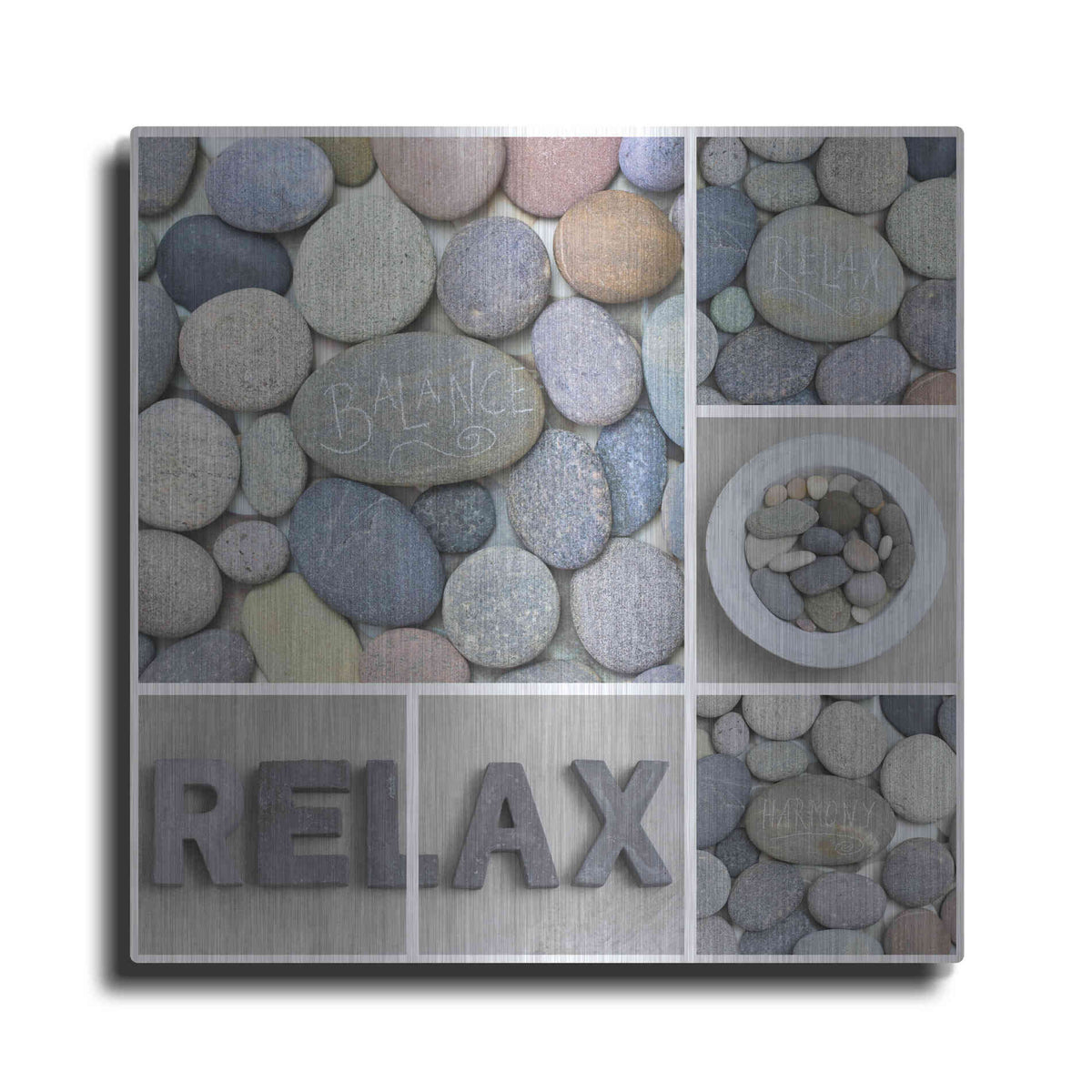 Luxe Metal Art 'Zen Pebble Relax Collage' by Andrea Haase, Metal Wall At