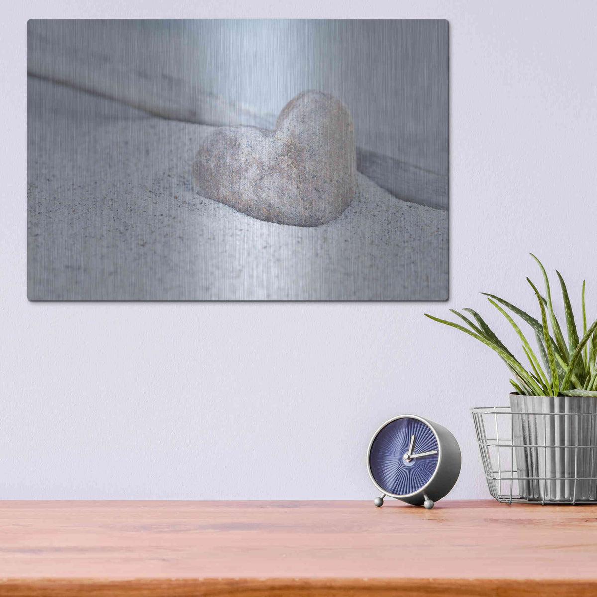 Luxe Metal Art 'Stone Heart Beach Still' by Andrea Haase, Metal Wall At,16x12