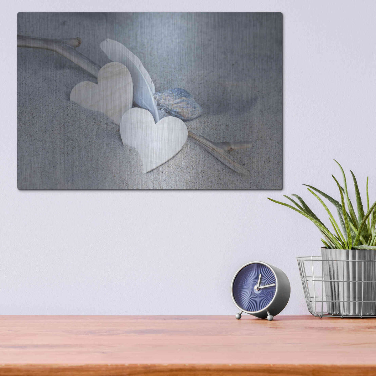 Luxe Metal Art 'Heart And Feather Beach Still' by Andrea Haase, Metal Wall At,16x12