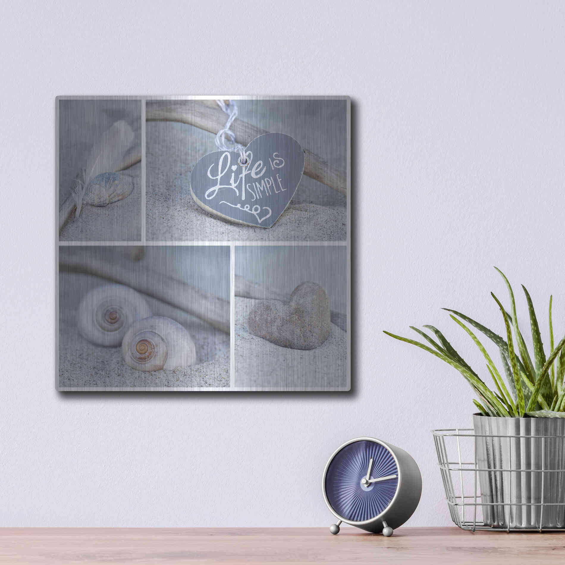 Luxe Metal Art 'Summer Beach Still Life Collage' by Andrea Haase, Metal Wall At,12x12