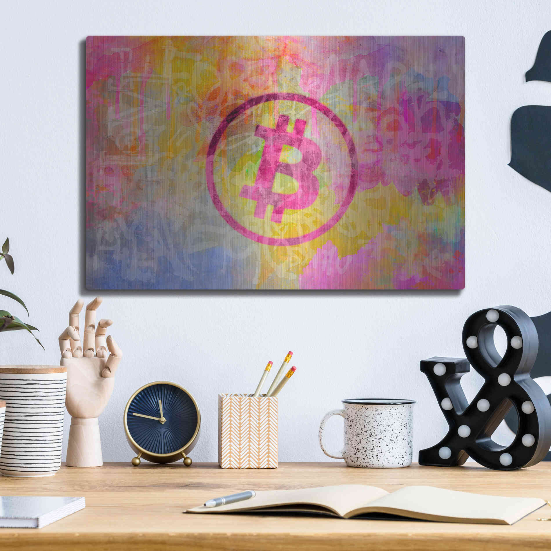 Luxe Metal Art 'Street Art Bitcoin' by Andrea Haase, Metal Wall At,16x12