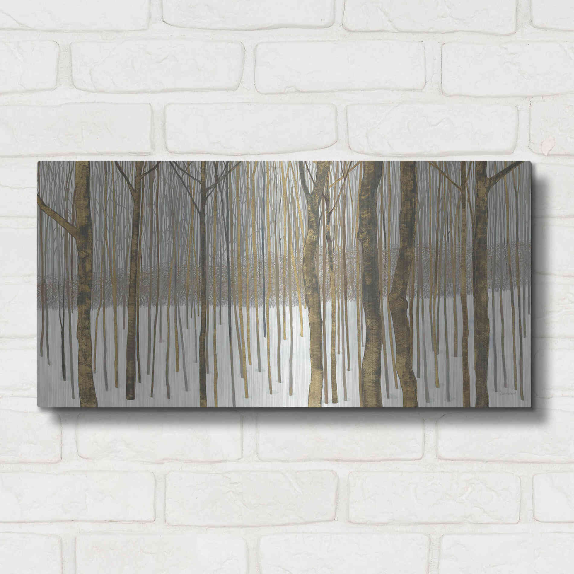 Luxe Metal Art 'Woods in Winter Gold' by Kathrine Lovell, Metal Wall Art,24x12