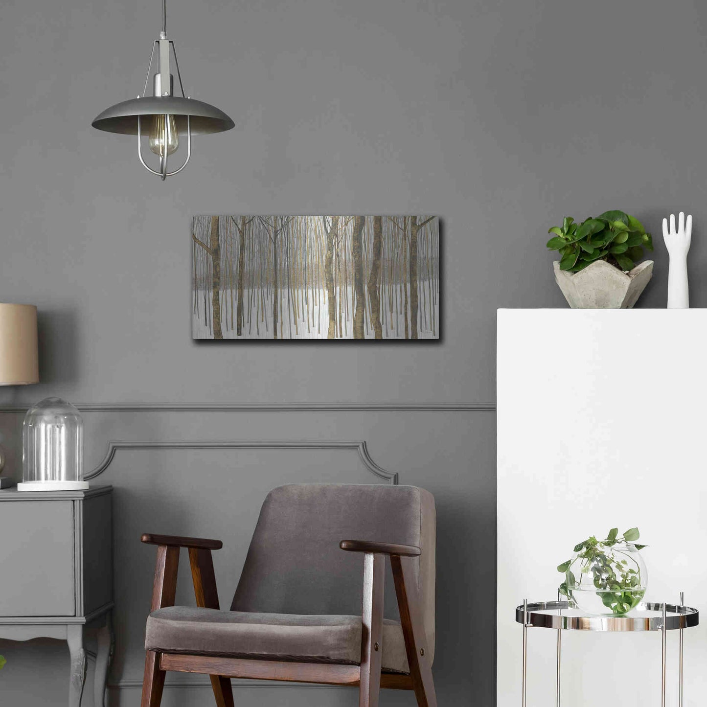 Luxe Metal Art 'Woods in Winter Gold' by Kathrine Lovell, Metal Wall Art,24x12