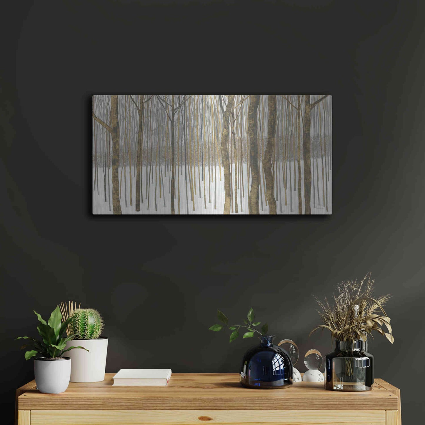 Luxe Metal Art 'Woods in Winter Gold' by Kathrine Lovell, Metal Wall Art,24x12