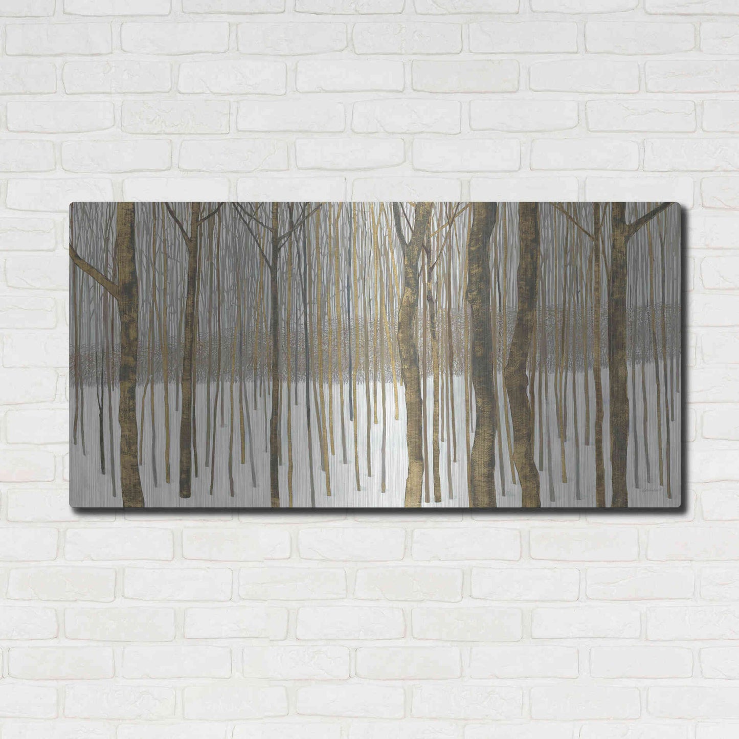 Luxe Metal Art 'Woods in Winter Gold' by Kathrine Lovell, Metal Wall Art,48x24