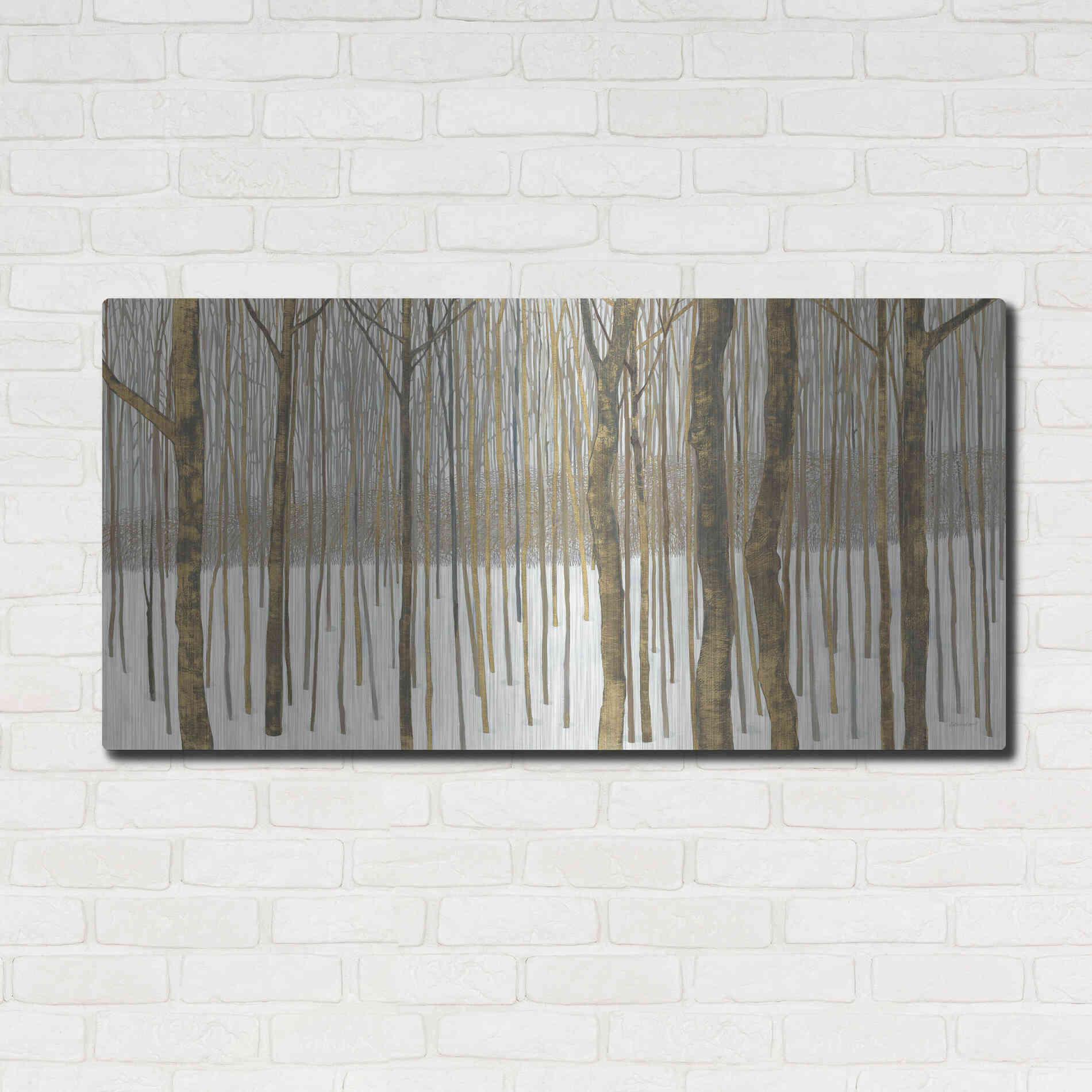 Luxe Metal Art 'Woods in Winter Gold' by Kathrine Lovell, Metal Wall Art,48x24