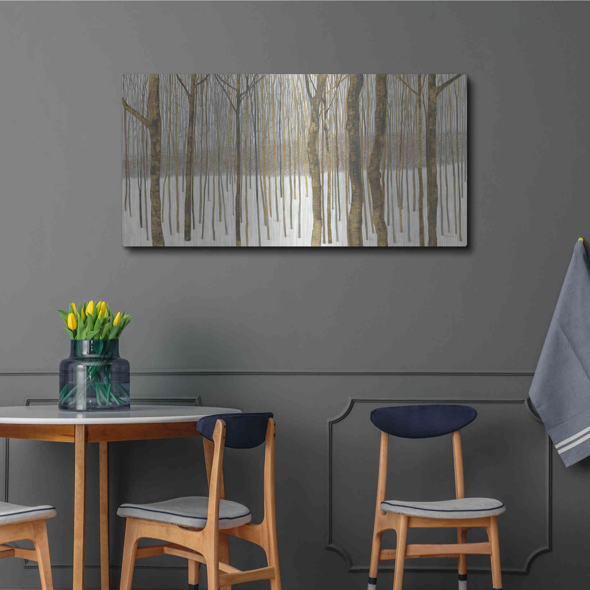 Luxe Metal Art 'Woods in Winter Gold' by Kathrine Lovell, Metal Wall Art,48x24