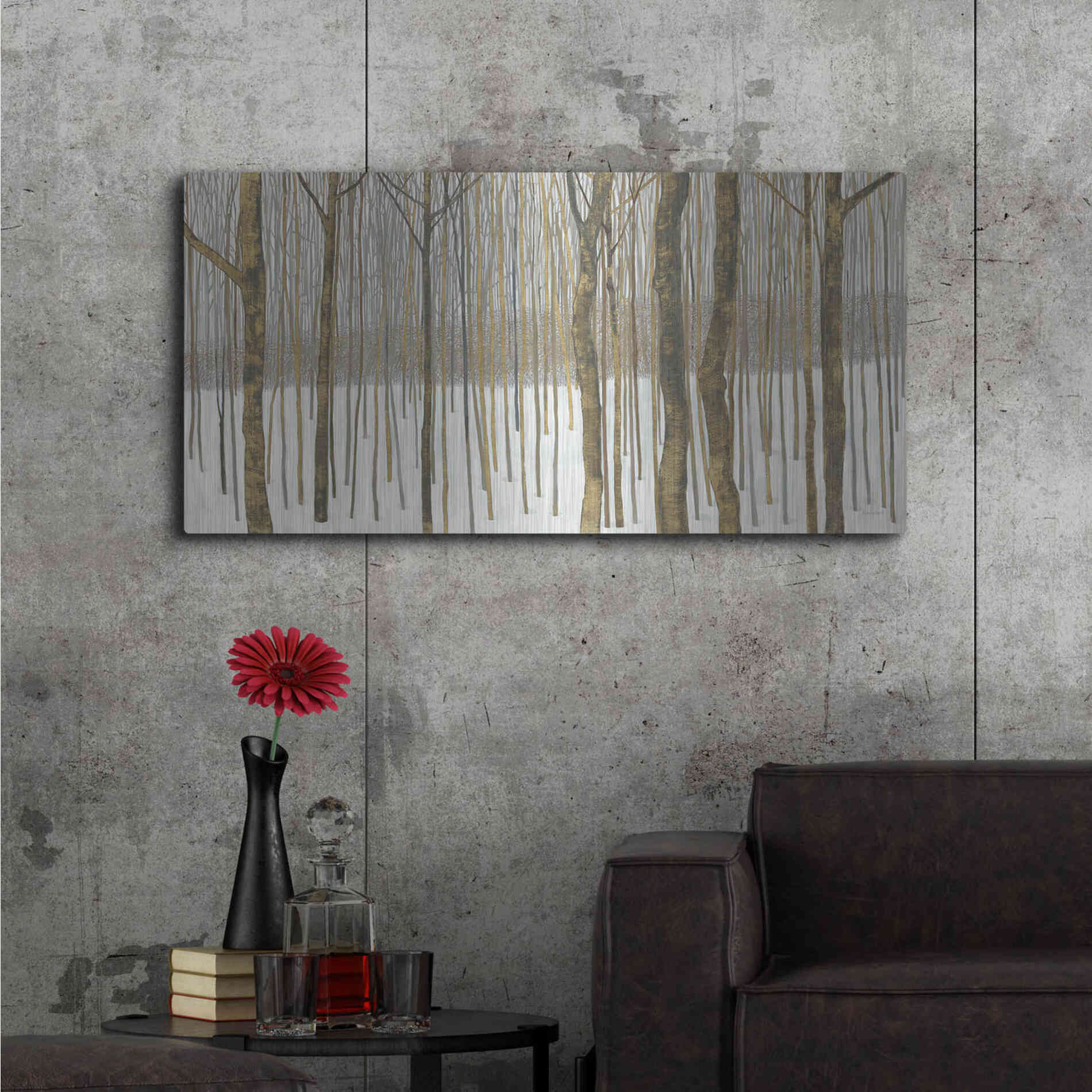 Luxe Metal Art 'Woods in Winter Gold' by Kathrine Lovell, Metal Wall Art,48x24