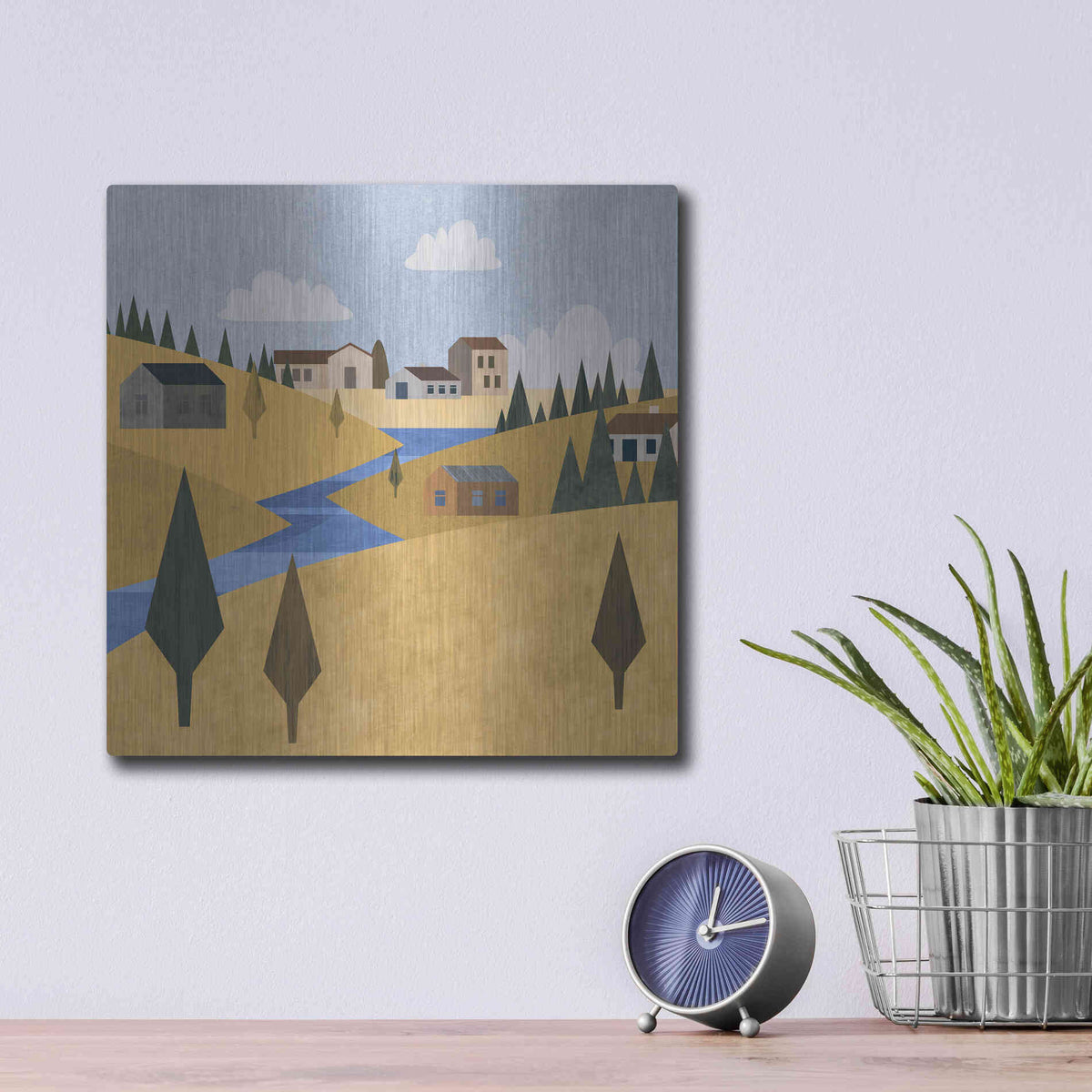Luxe Metal Art 'River Valley Village' by Andrea Haase, Metal Wall At,12x12
