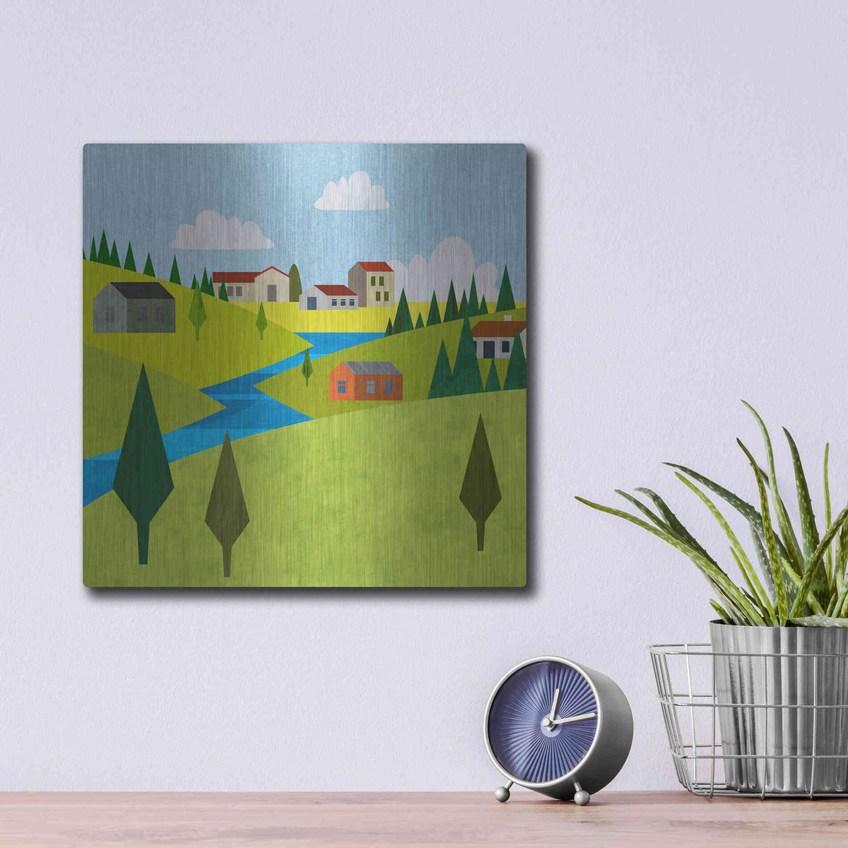 Luxe Metal Art 'River Valley Village II' by Andrea Haase, Metal Wall At,12x12