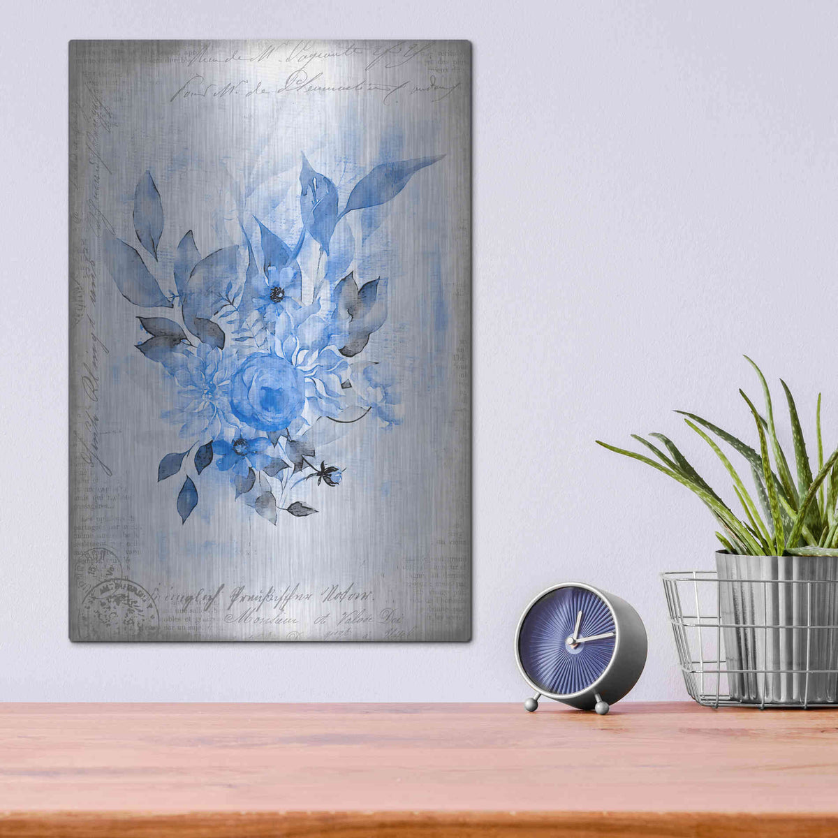 Luxe Metal Art 'Blue Flower Dream' by Andrea Haase, Metal Wall At,12x16