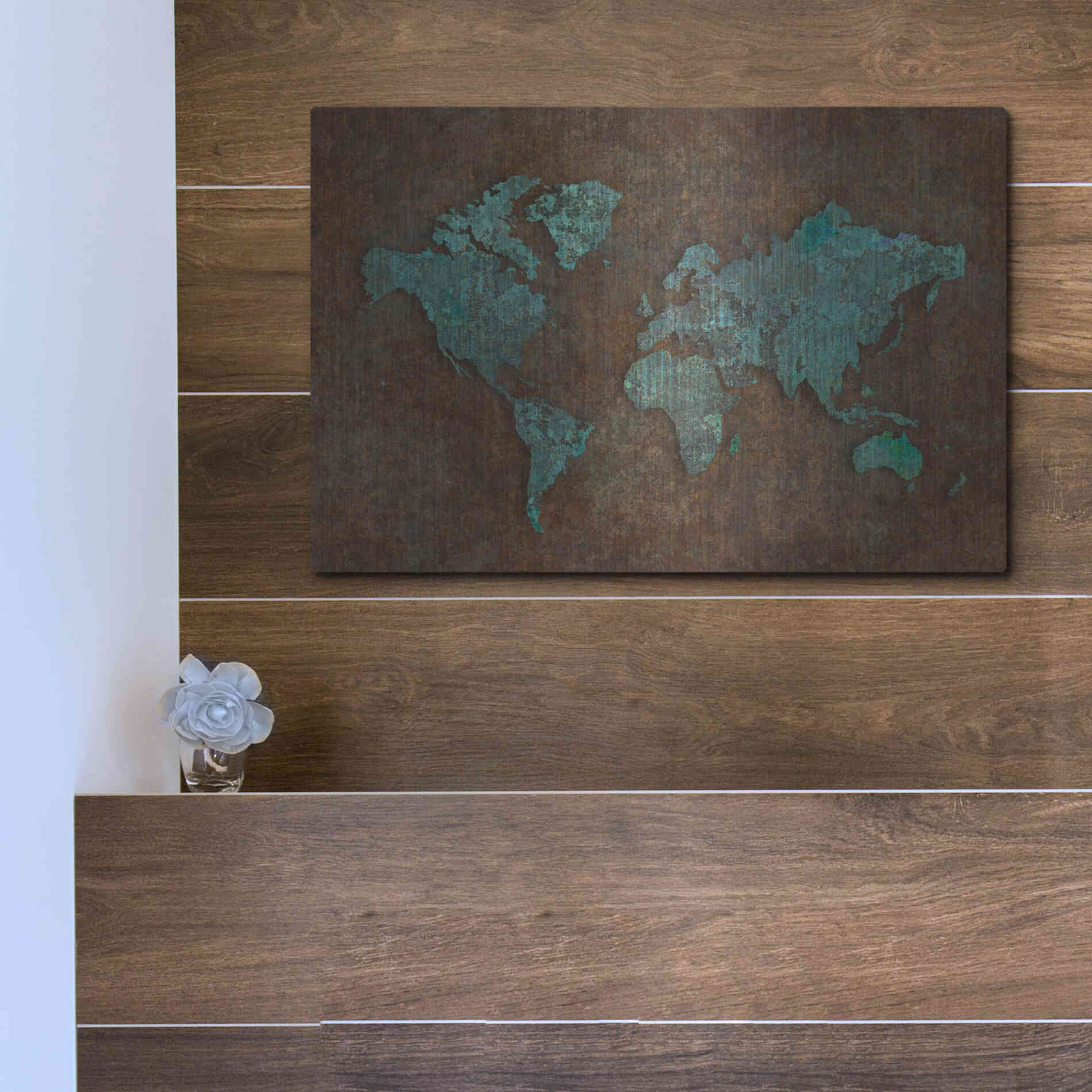 Luxe Metal Art 'Rusted World' by Andrea Haase, Metal Wall At,16x12