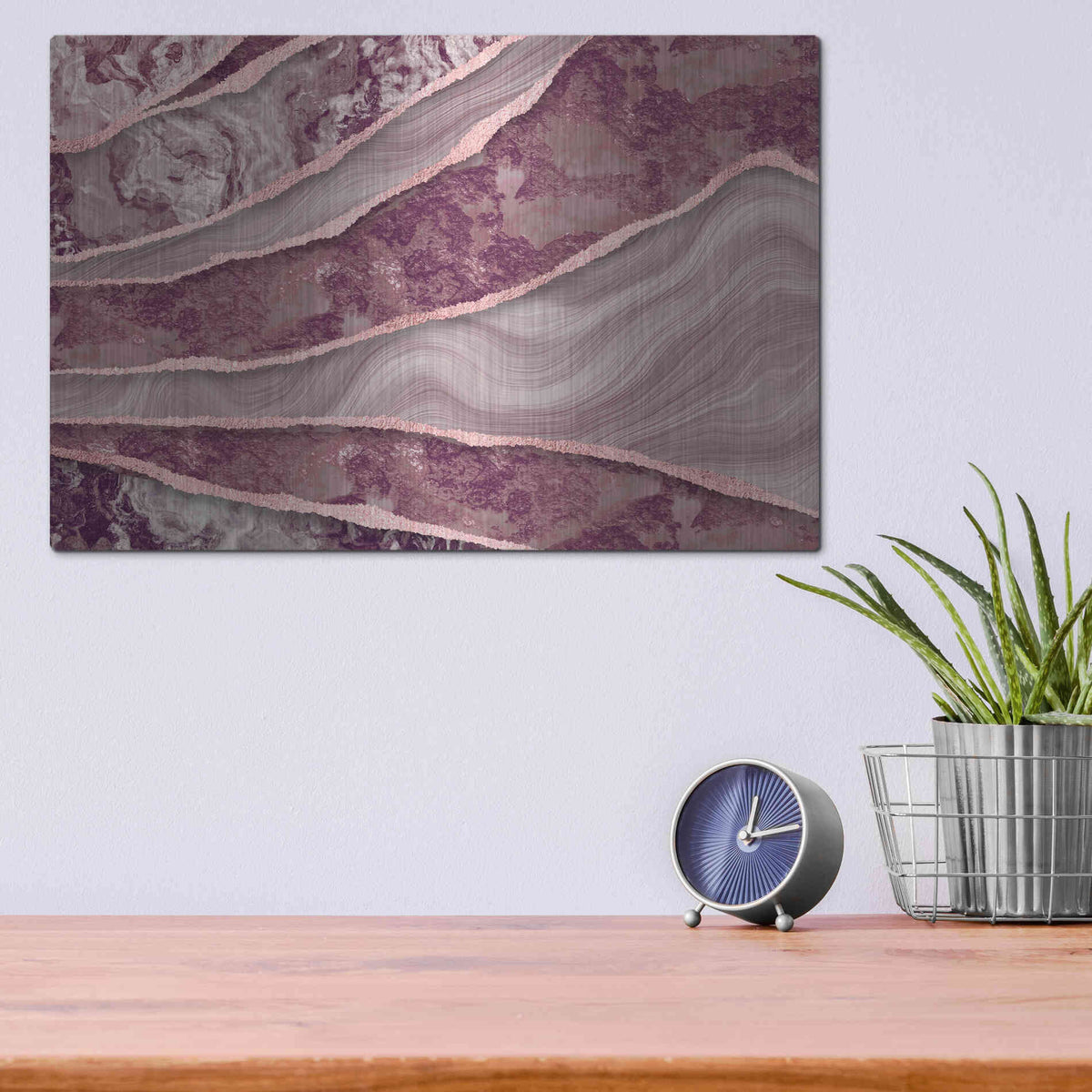 Luxe Metal Art 'Rose Quartz Marble And Stone' by Andrea Haase, Metal Wall At,16x12