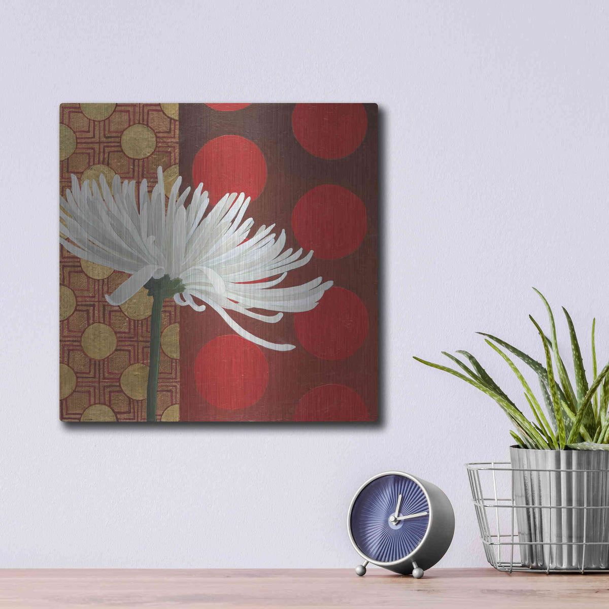 Luxe Metal Art 'Morning Chrysanthemum I' by Kathrine Lovell, Metal Wall Art,12x12