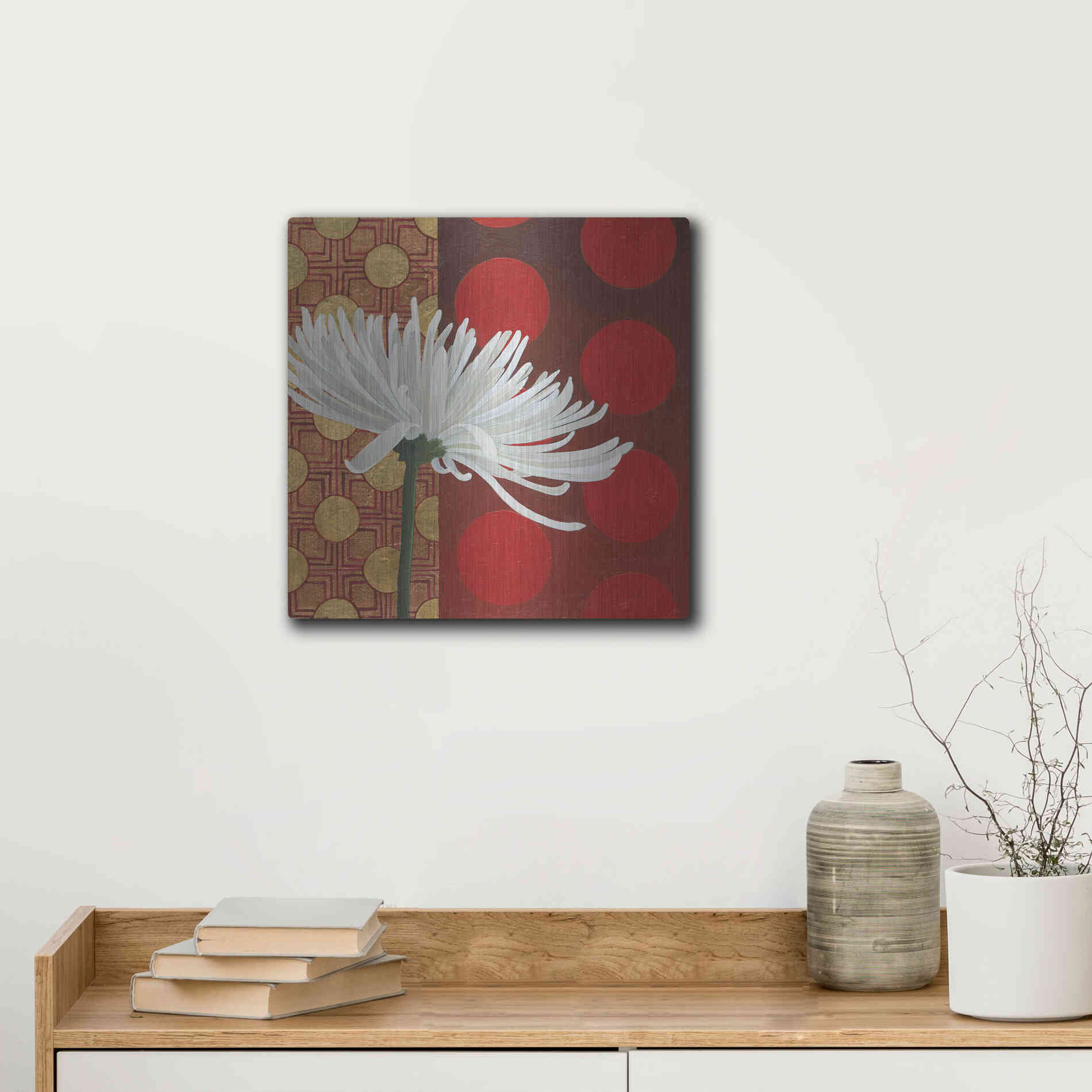 Luxe Metal Art 'Morning Chrysanthemum I' by Kathrine Lovell, Metal Wall Art,12x12