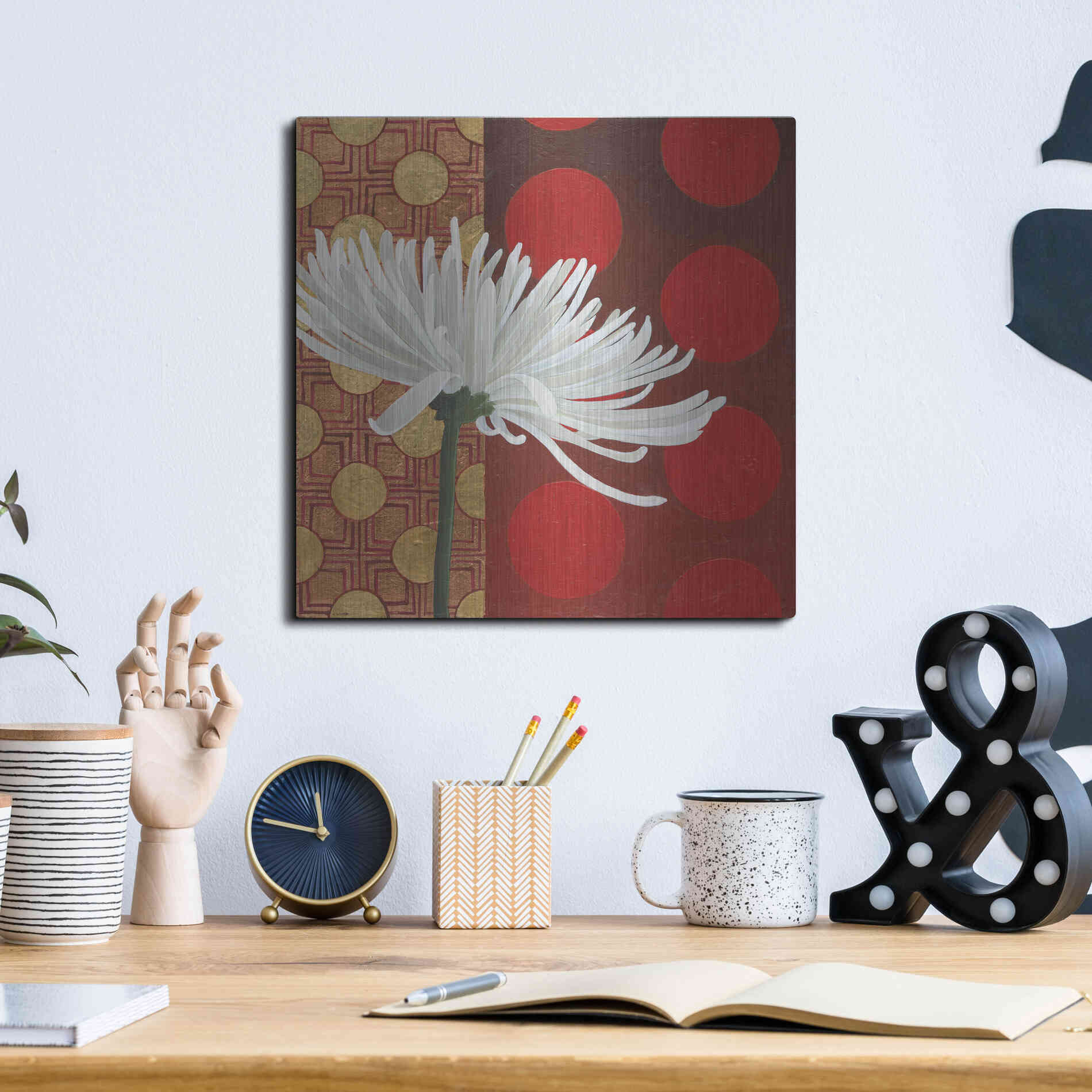 Luxe Metal Art 'Morning Chrysanthemum I' by Kathrine Lovell, Metal Wall Art,12x12