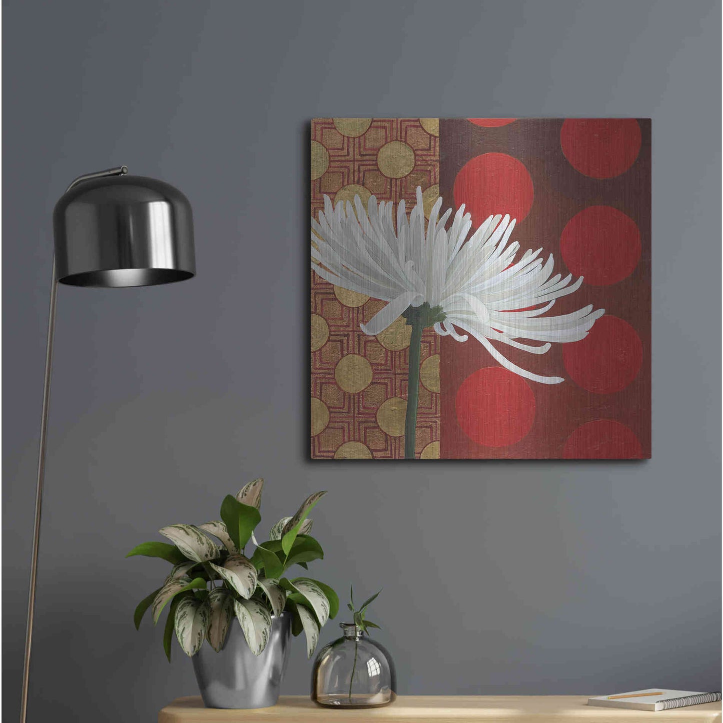 Luxe Metal Art 'Morning Chrysanthemum I' by Kathrine Lovell, Metal Wall Art,24x24