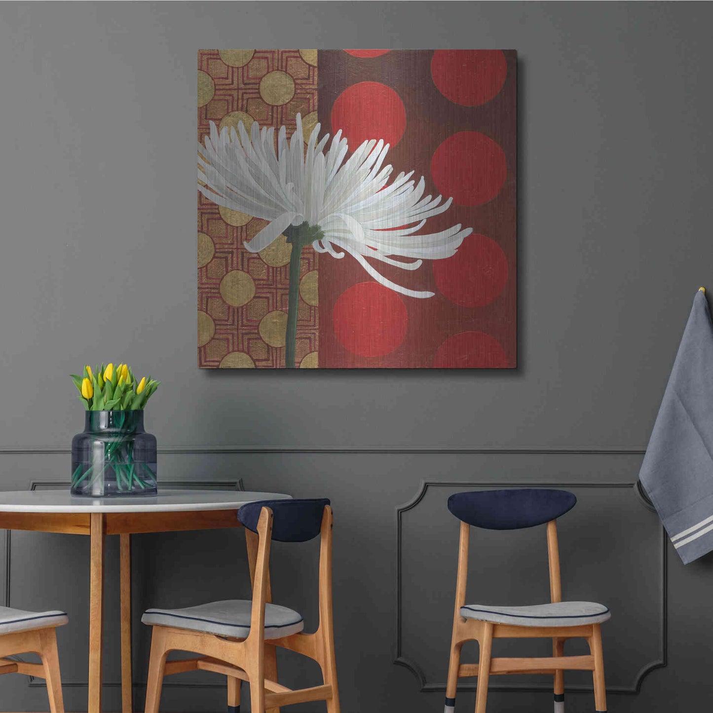 Luxe Metal Art 'Morning Chrysanthemum I' by Kathrine Lovell, Metal Wall Art,36x36