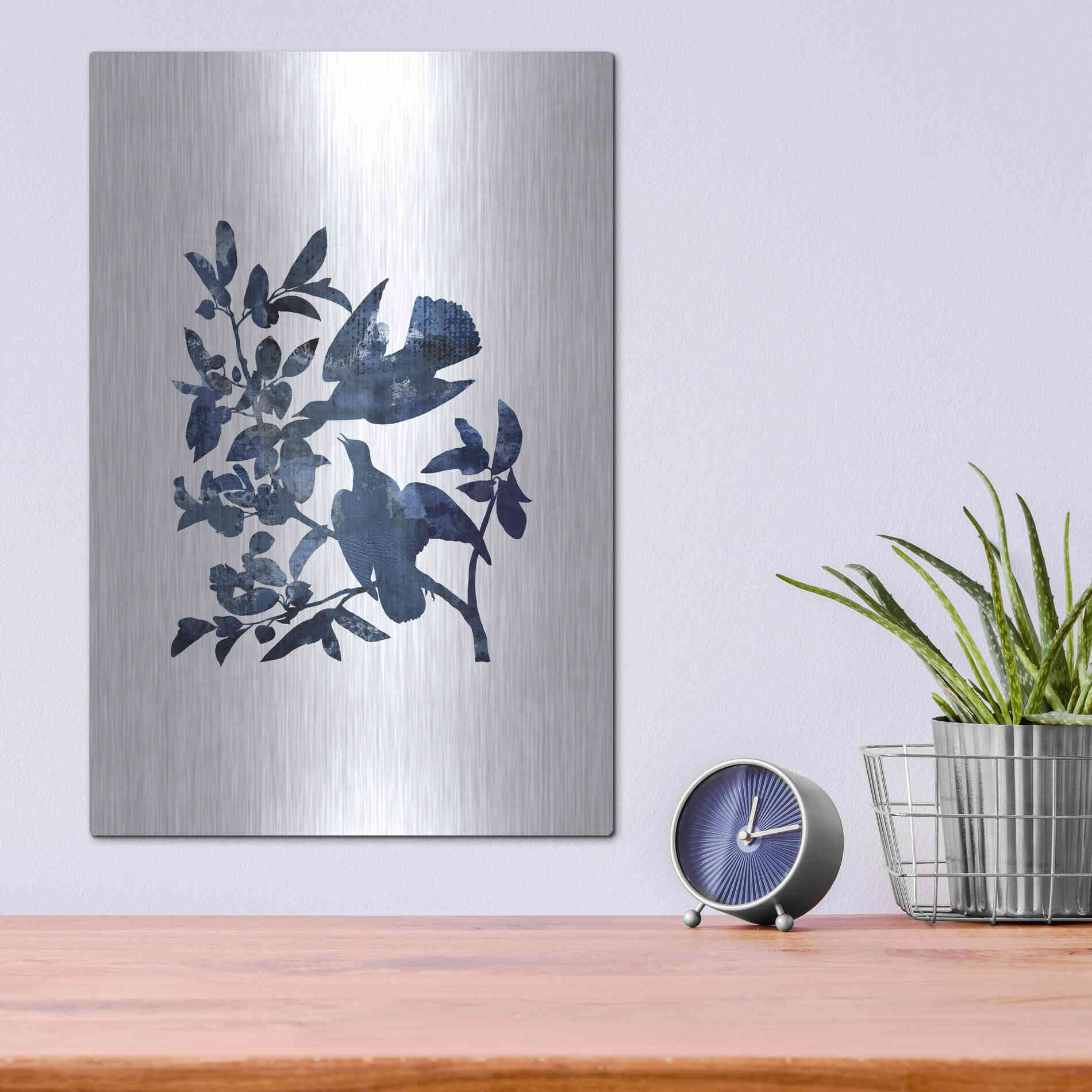 Luxe Metal Art 'Midnight Bluebirds' by Andrea Haase, Metal Wall At,12x16