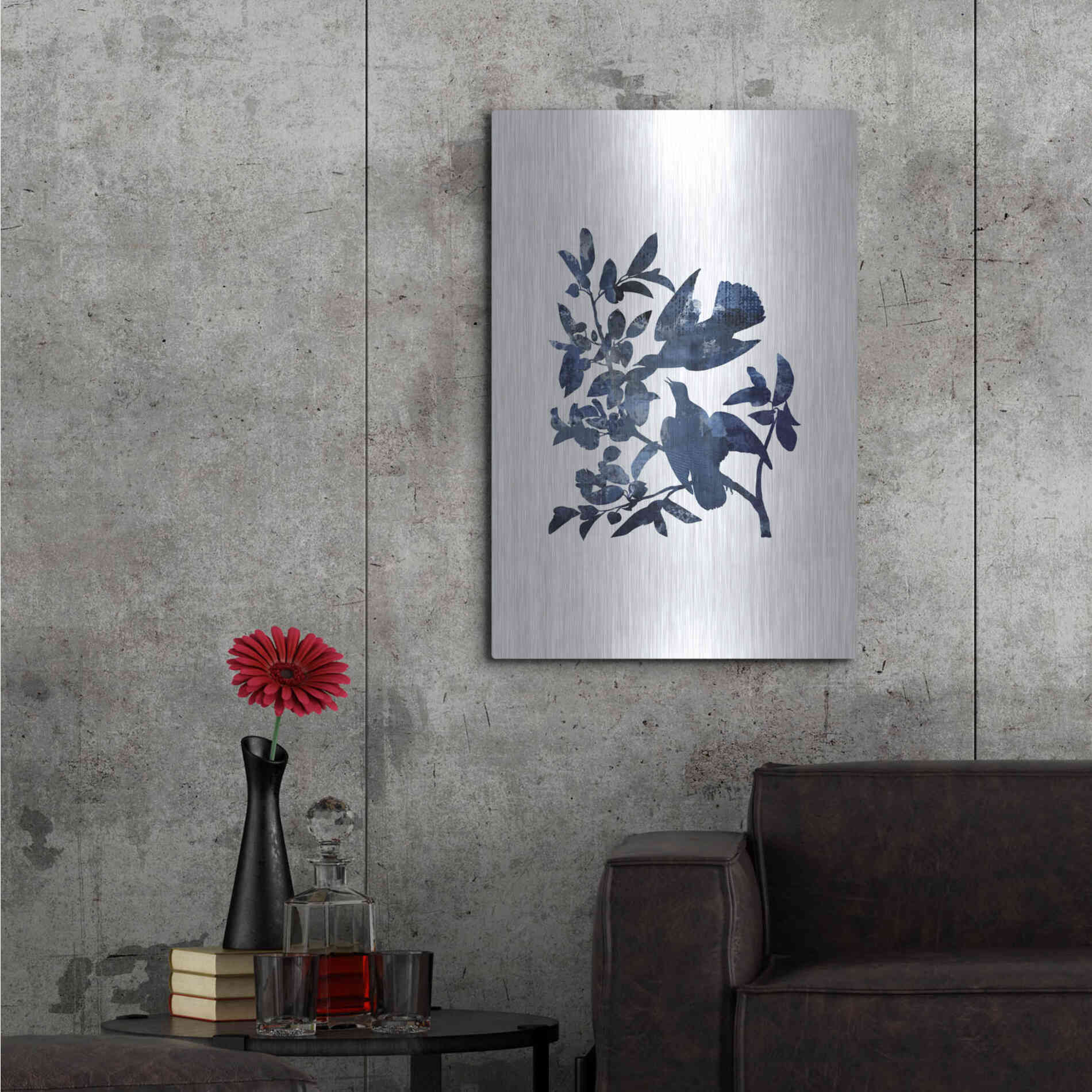 Luxe Metal Art 'Midnight Bluebirds' by Andrea Haase, Metal Wall At,24x36