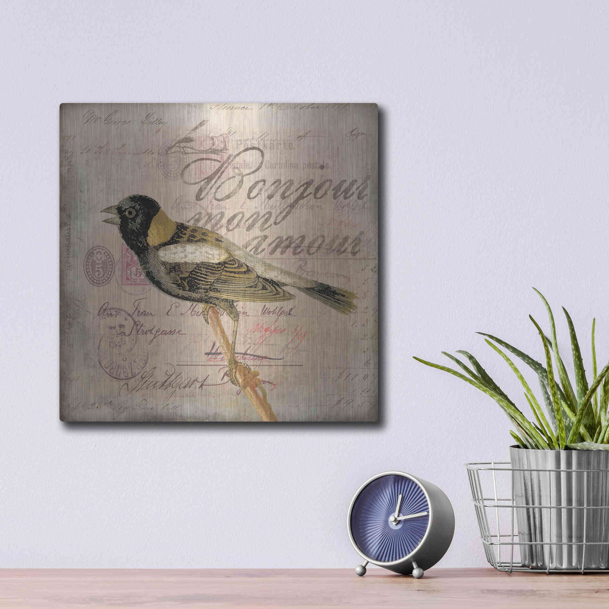 Luxe Metal Art 'Bonjour Mon Amour' by Andrea Haase Metal Wall Art,12x12