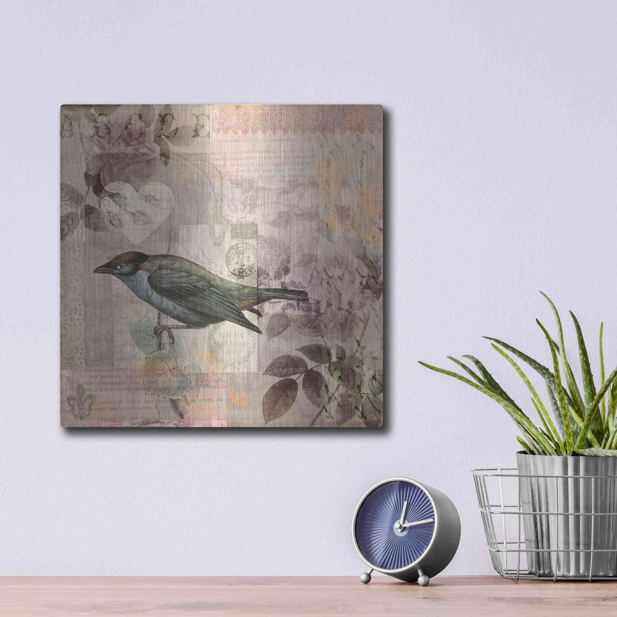 Luxe Metal Art 'Nostalgic Bird Collage' by Andrea Haase Metal Wall Art,12x12
