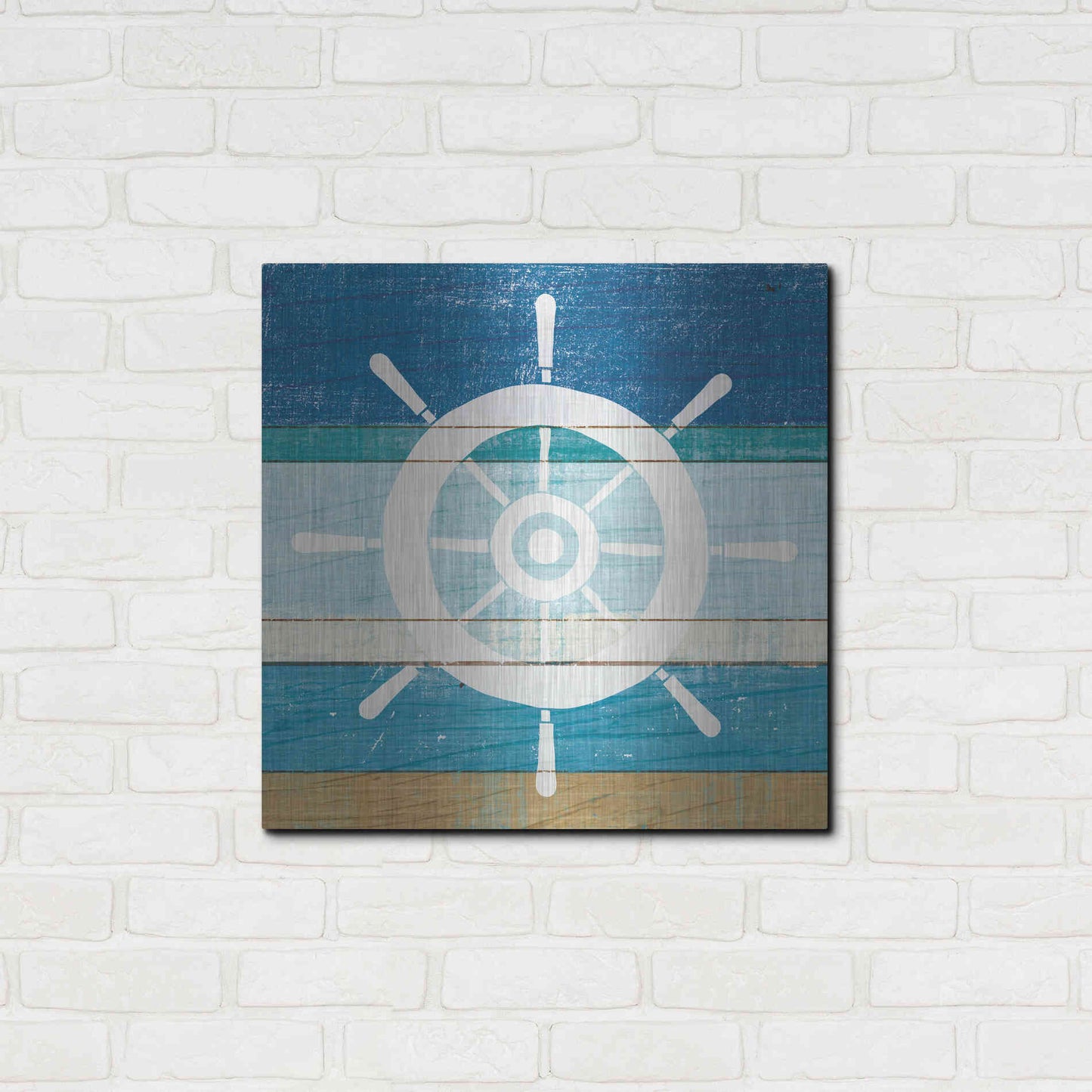 Luxe Metal Art 'Beachscape VI Helm White' by Michael Mullan, Metal Wall Art,24x24