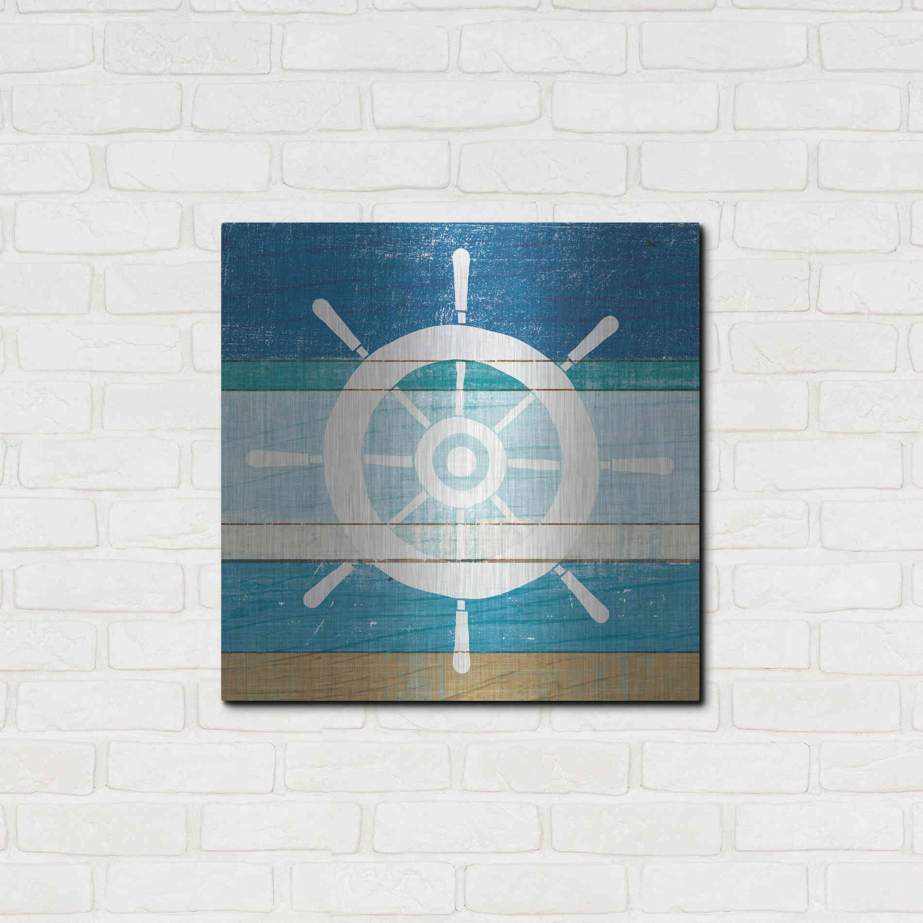 Luxe Metal Art 'Beachscape VI Helm White' by Michael Mullan, Metal Wall Art,24x24