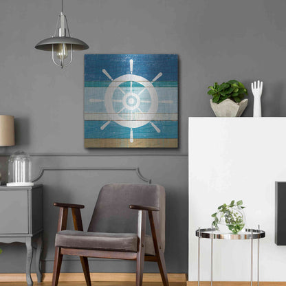 Luxe Metal Art 'Beachscape VI Helm White' by Michael Mullan, Metal Wall Art,24x24