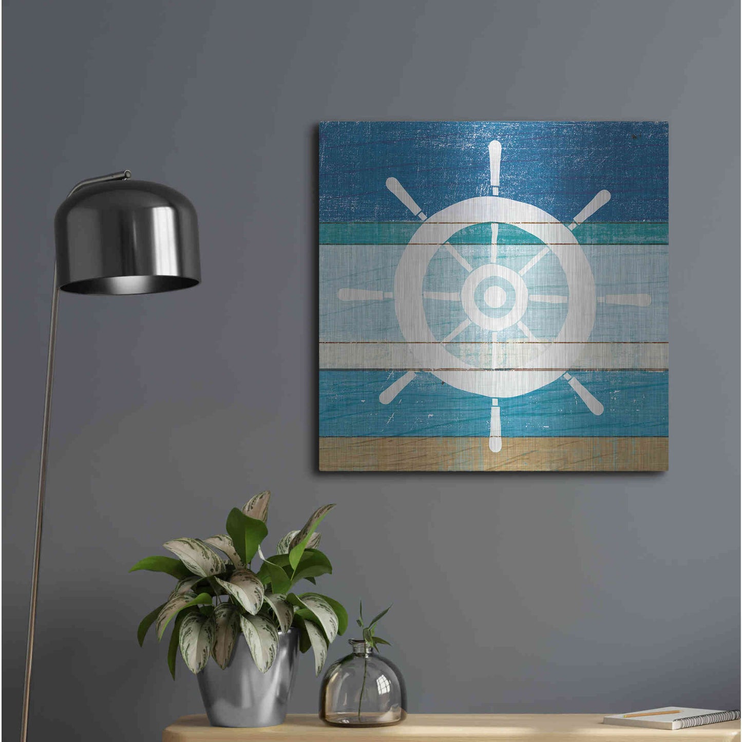 Luxe Metal Art 'Beachscape VI Helm White' by Michael Mullan, Metal Wall Art,24x24