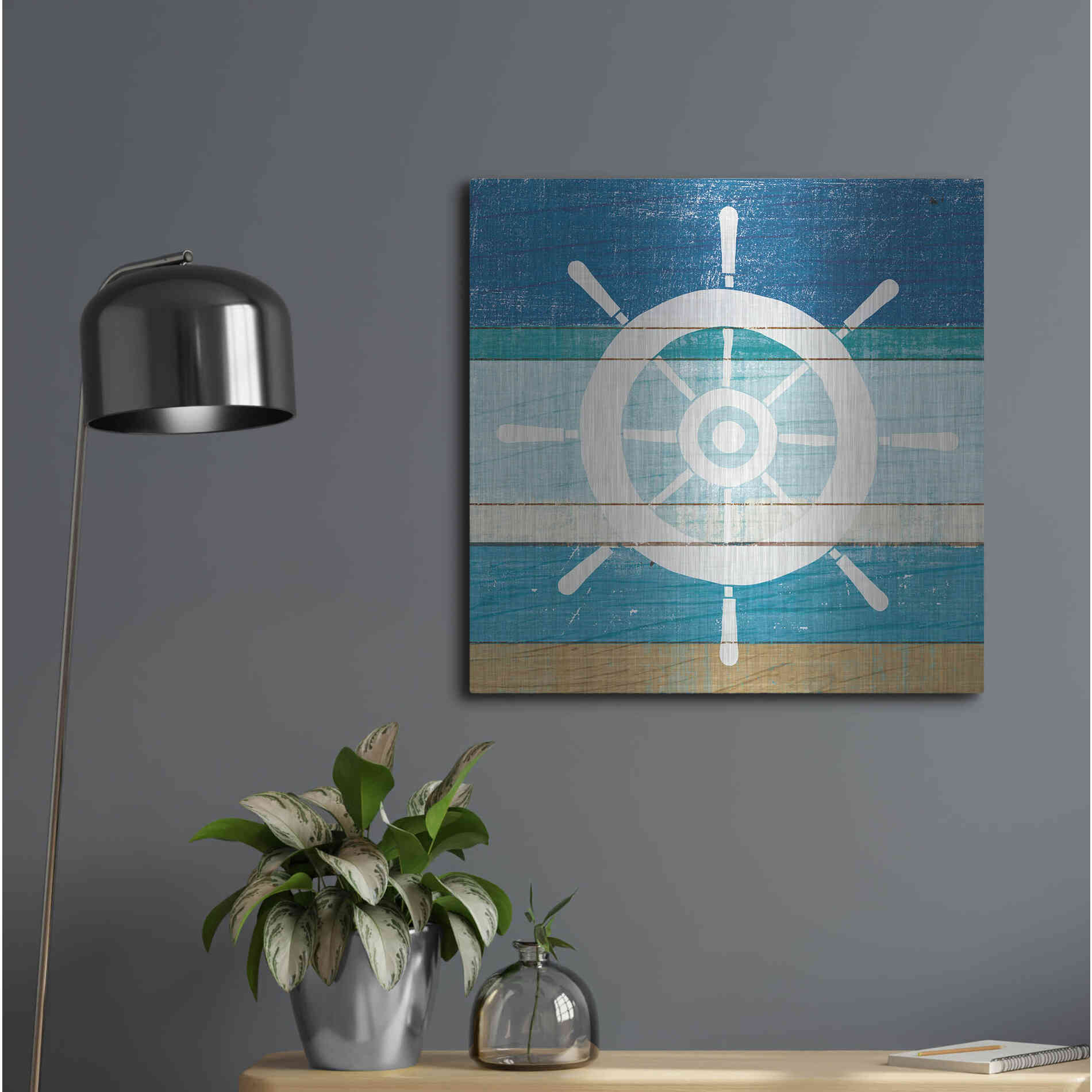 Luxe Metal Art 'Beachscape VI Helm White' by Michael Mullan, Metal Wall Art,24x24